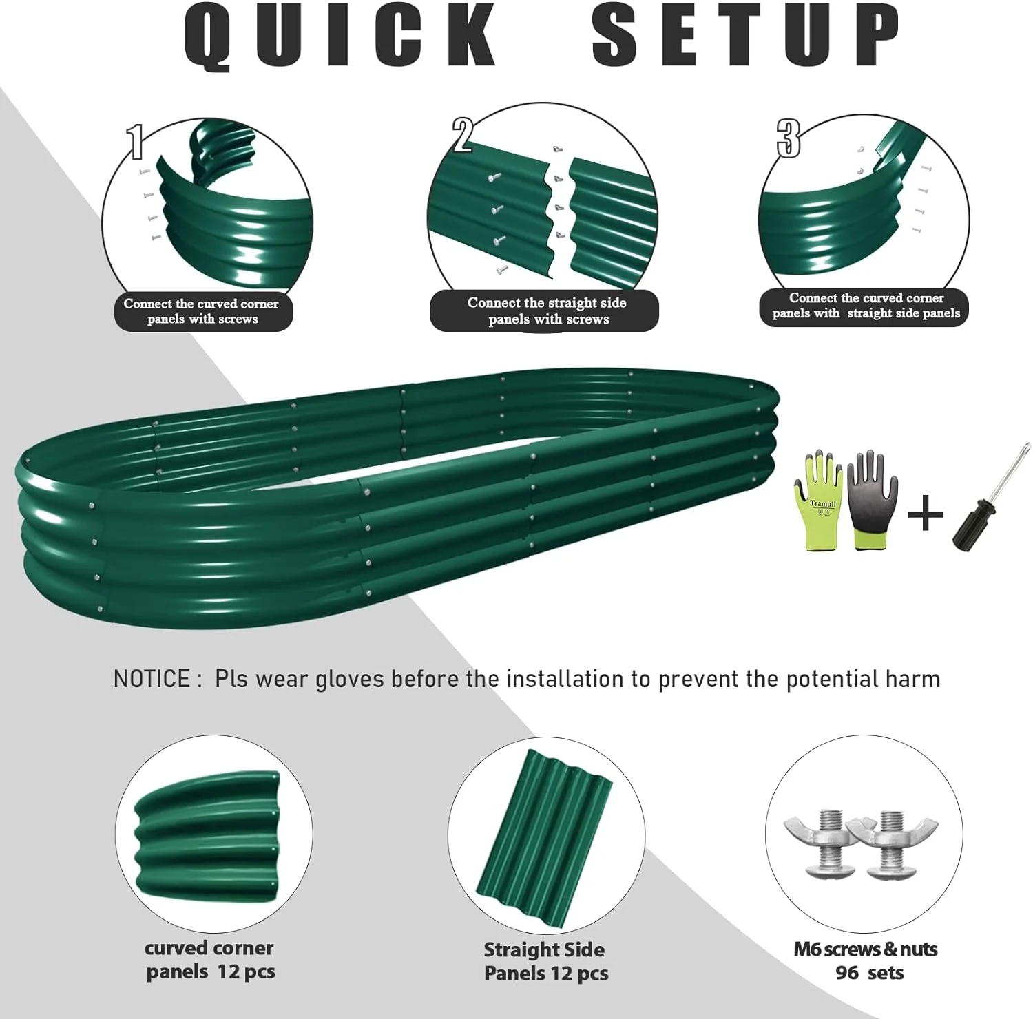 Tramull 2 Pack 8x3x1FT Galvanized Raised Garden Bed Large Metal Planter Box Kit Elevated Raised Garden Planters for Outdoor Plants, Green