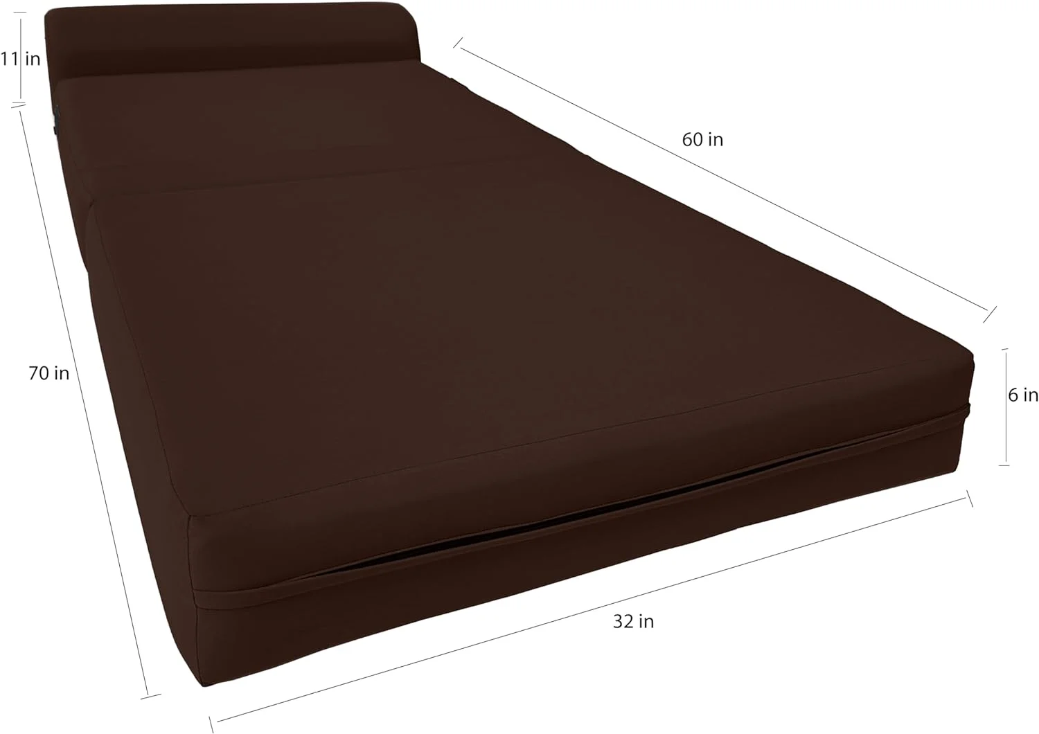 NLIBOOMLife D&D Futon Twin Size Brown Sleeper Chair Folding Foam Bed 6 x 36 x 70 Studio Guest Beds Foam Density 1.8 lb