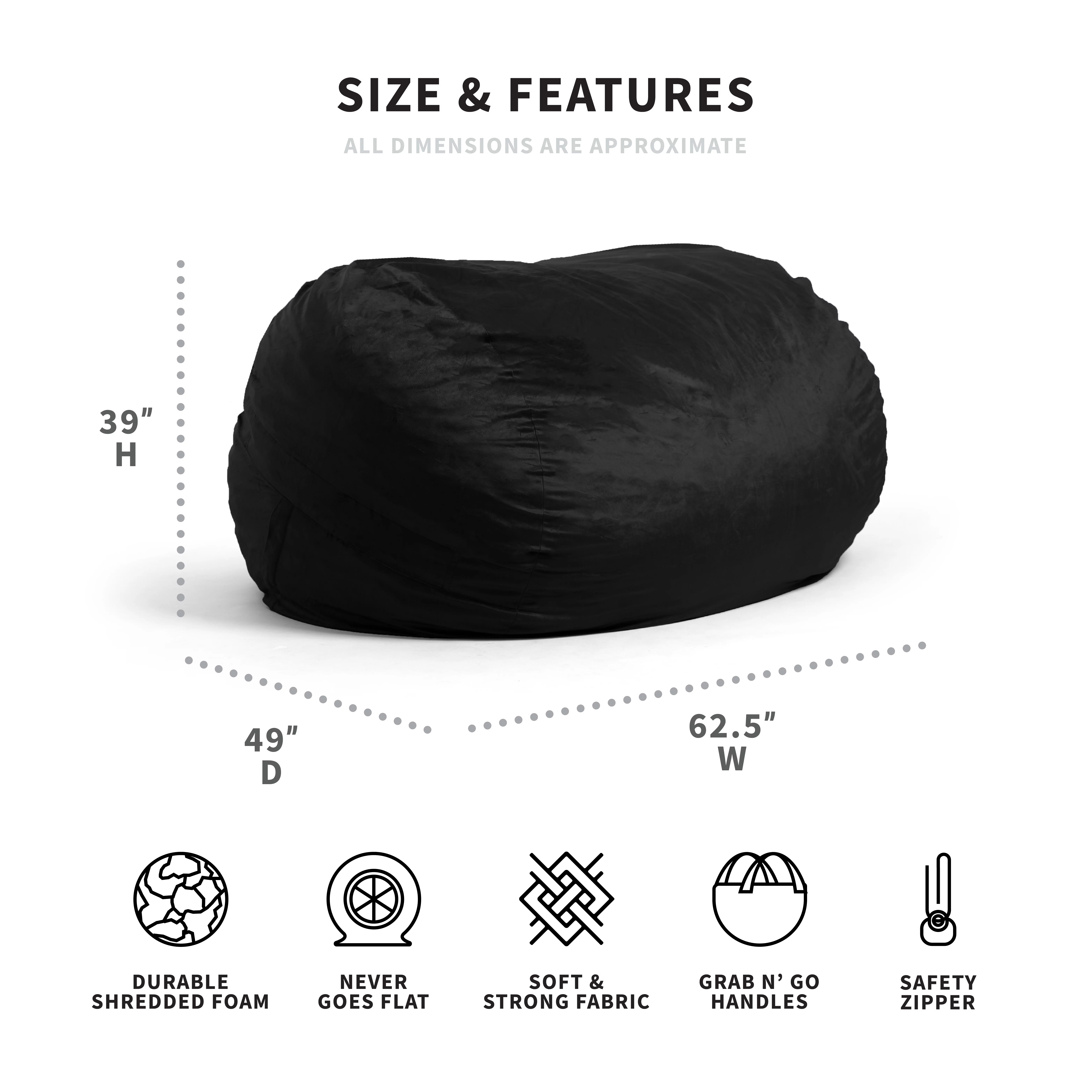 Big Joe Fuf XL Bean Bag, Plush 5ft, Black