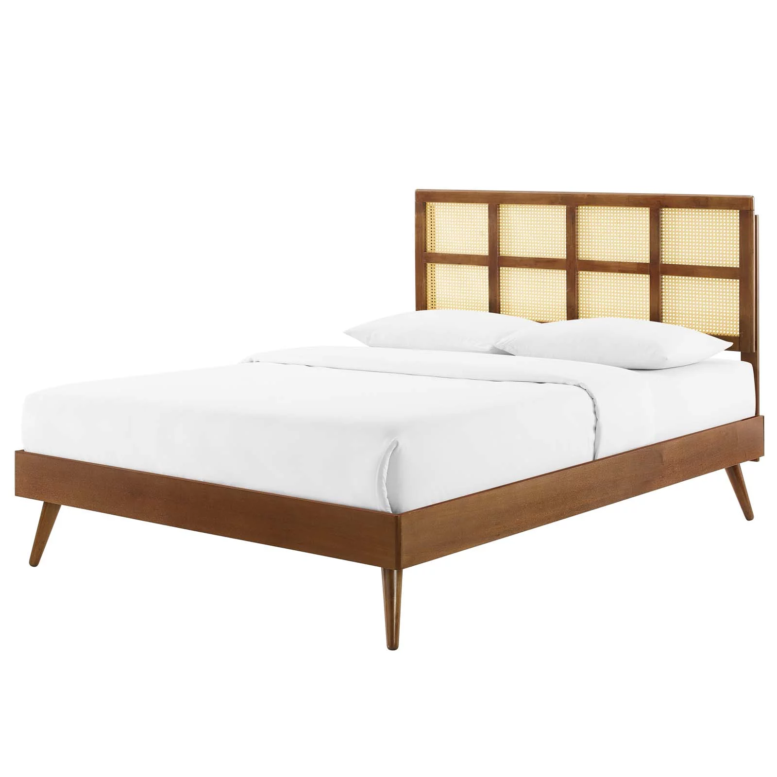 Platform Bed Frame, King Size, Wood, Brown Walnut, Modern Contemporary Urban Design, Bedroom Master Guest Suite