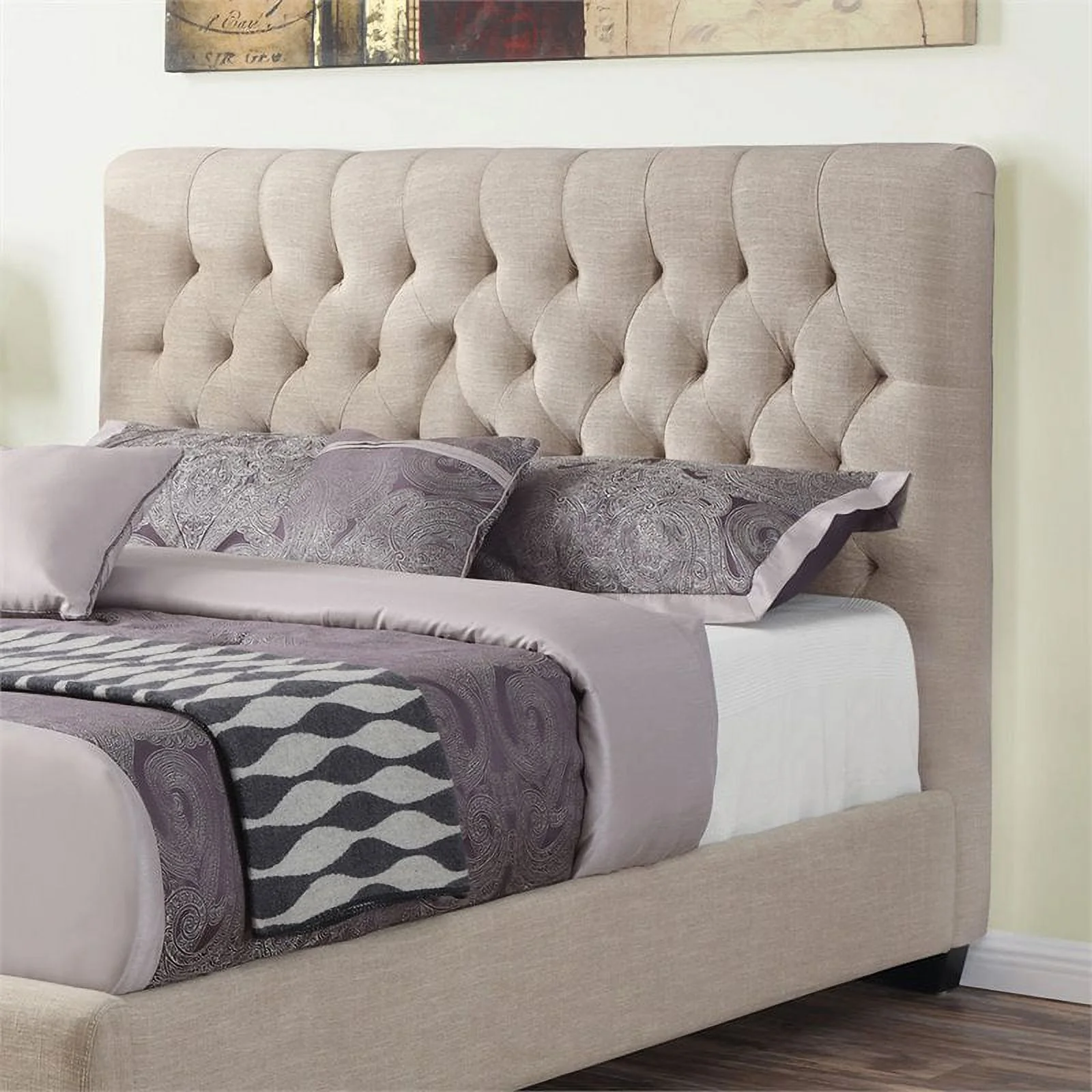 Bowery Hill Tufted Full Headboard in Oatmeal