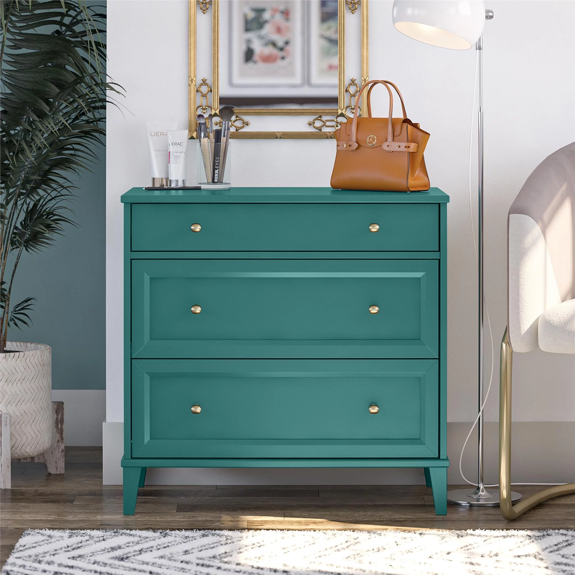 Ameriwood Home Monticello 2 Drawer Dresser w/ Pull-out Desk, Emerald Green
