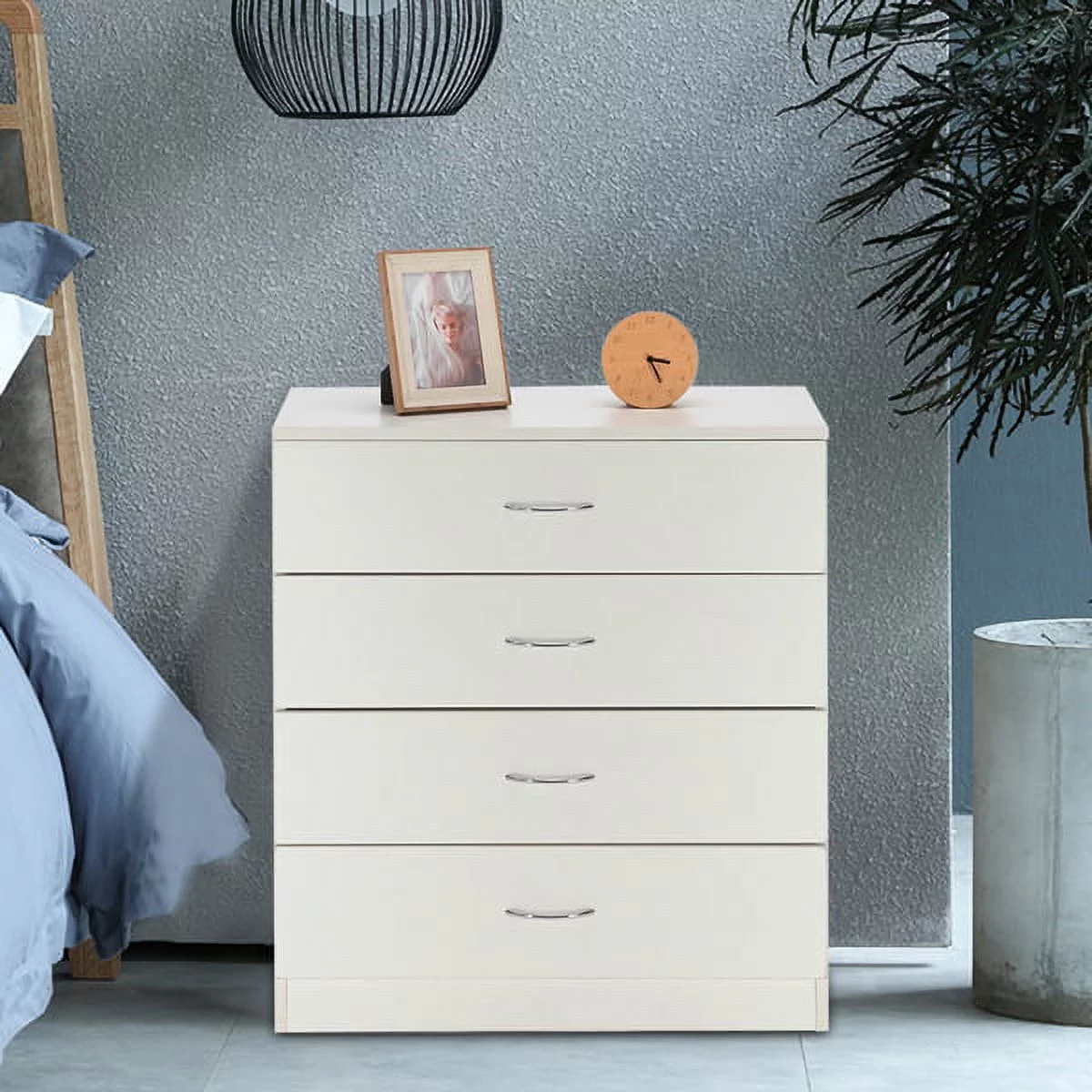 White linen particleboard with triamine 66*33*73cm 401-drawer chest of drawers N<> MDF Wood Simple 4-Drawer Dresser White