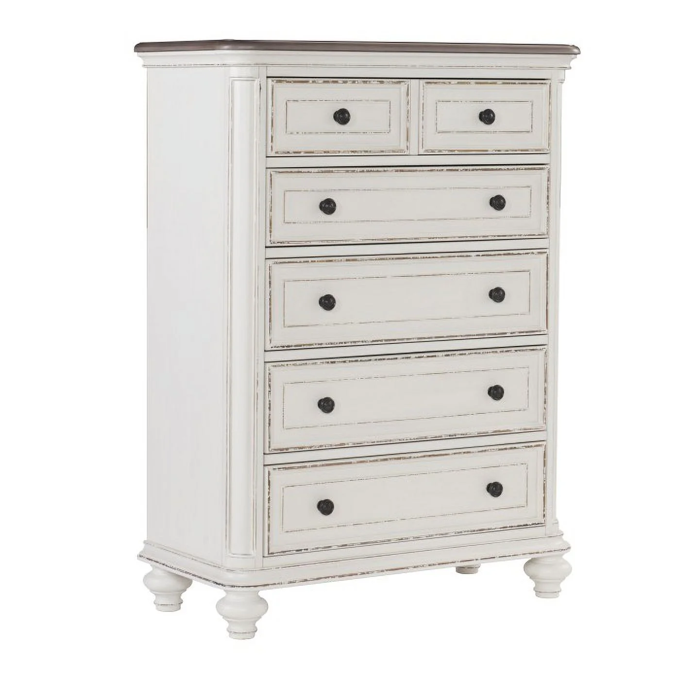 Baylesford Collection Chest with Antique White Finish and Dark Metal Hardware