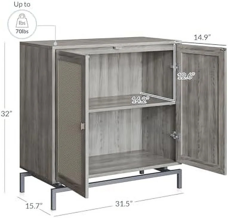 KBANZIBIU Sideboard Buffet Cabinet   Cabinet with Rattan Doors & Metal Base Buffet Table with Adjustable Shelves Accent Cabinet Credenza for Bedroom Hallway Living Room Office  Gray