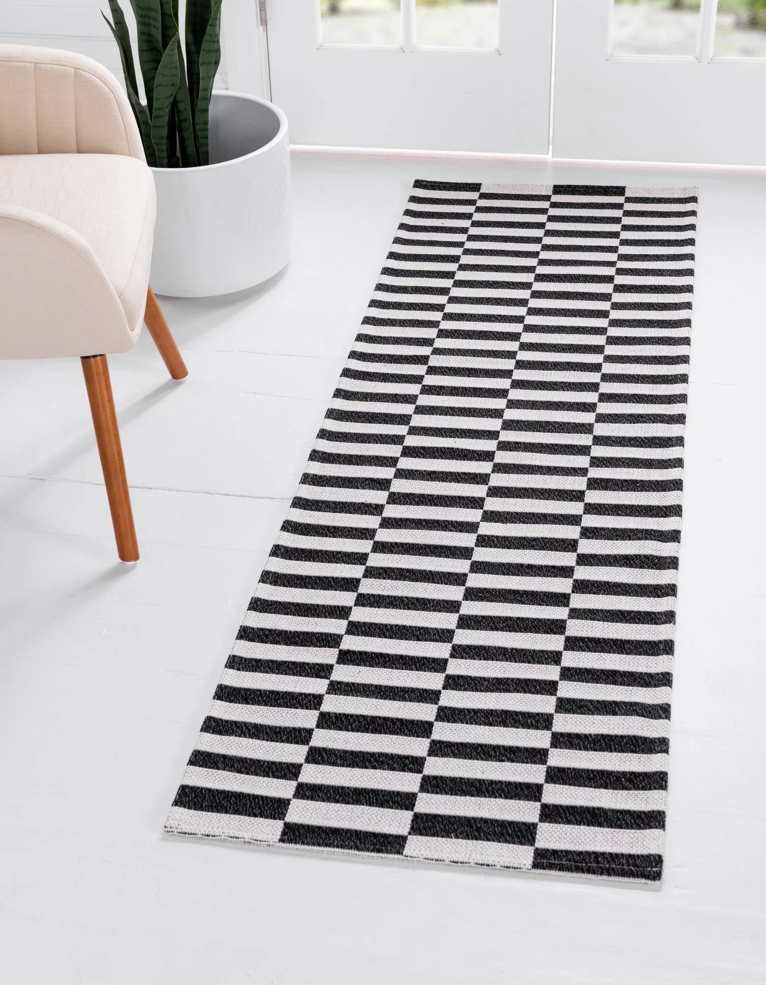 Unique Loom Striped Decatur Rug Black/Ivory 2' 2