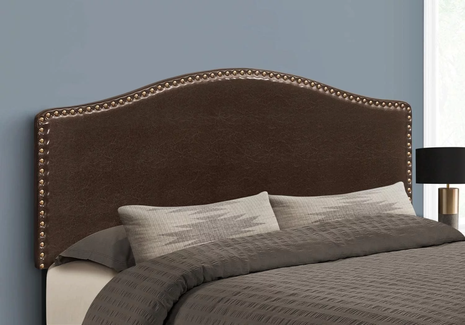 Bedroom, Upholstered, Pu, Transitional Bed Size Leather-Look Headboard, Dark Brown