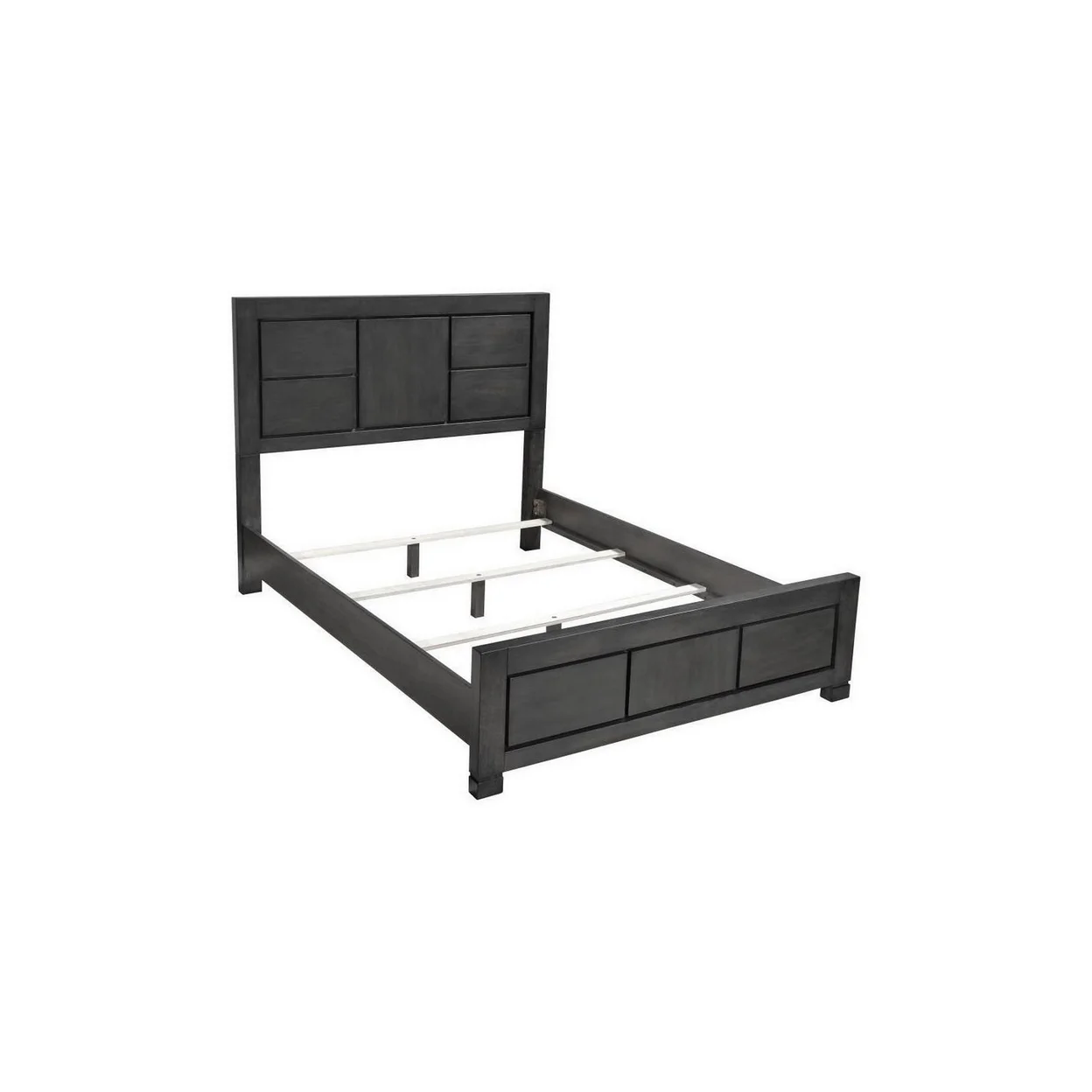 Acy Queen Bed Panel Sections on Headboard and Footboard Dark Gray Wood- Saltoro Sherpi