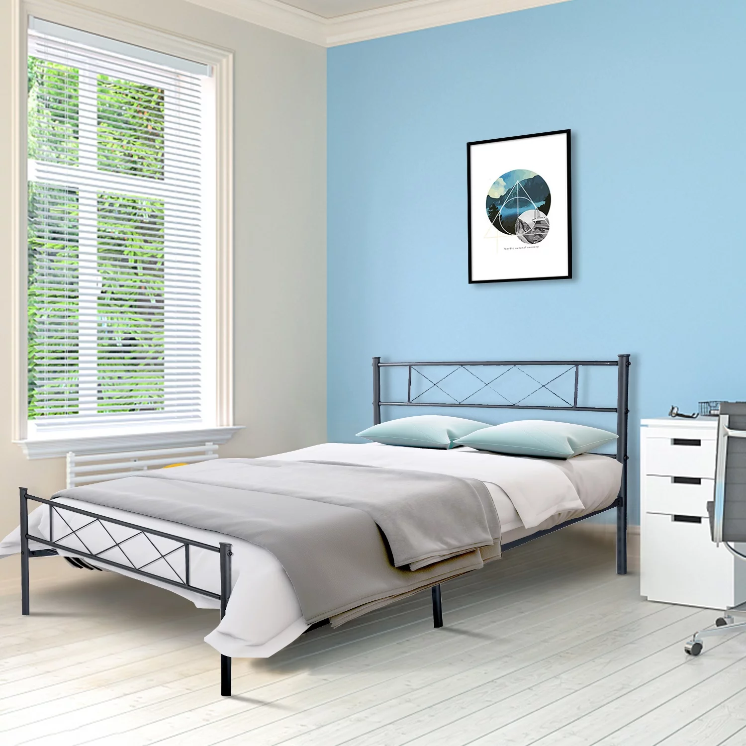 Metal Bed Frame with Headboard and Footboard Platform,Metal Tube and Iron-Art Bed for single bed twin size,,Under Bed Storage No Box(Black )
