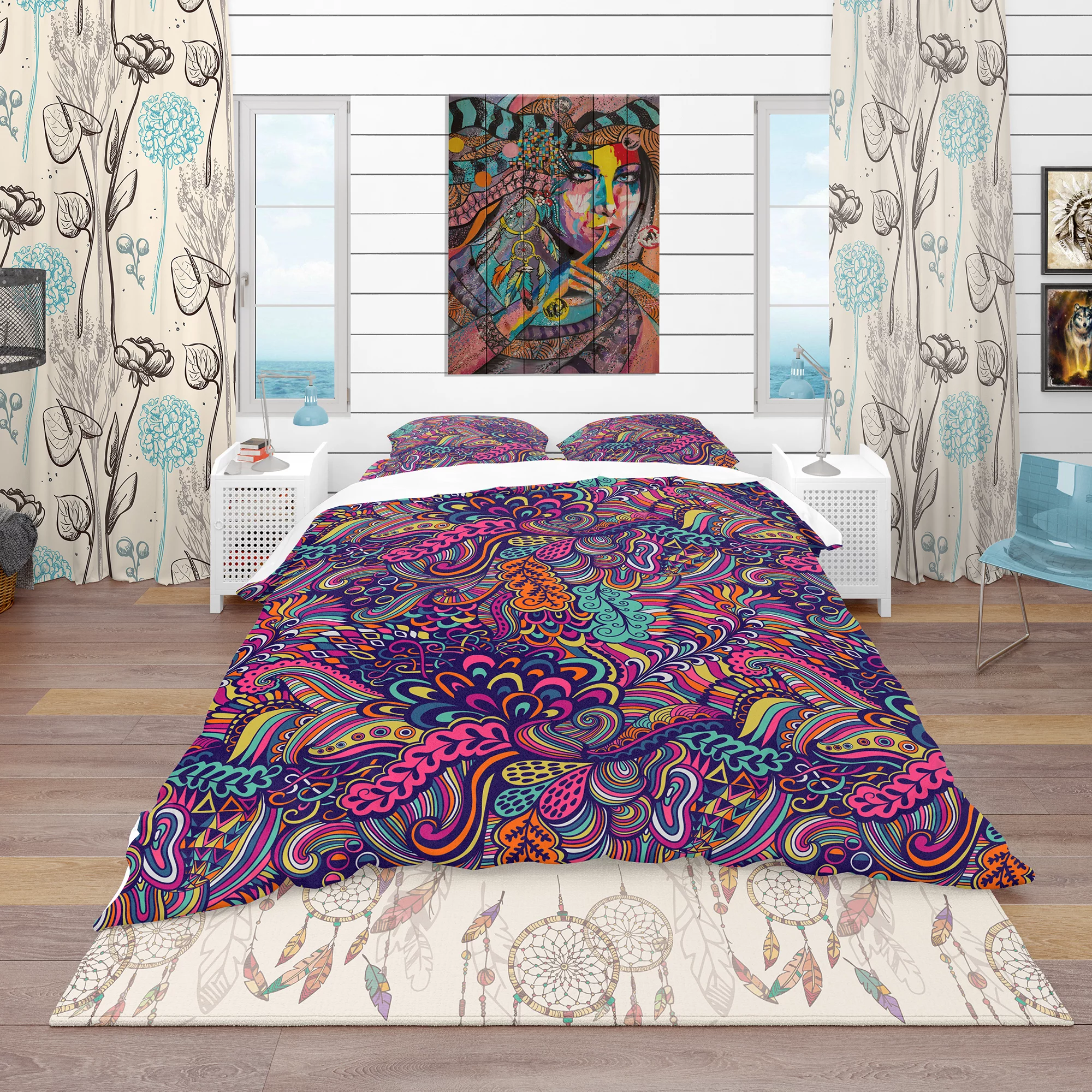 Designart 'Texture with Abstract Flowers' Bohemian & Eclectic Duvet Cover Set