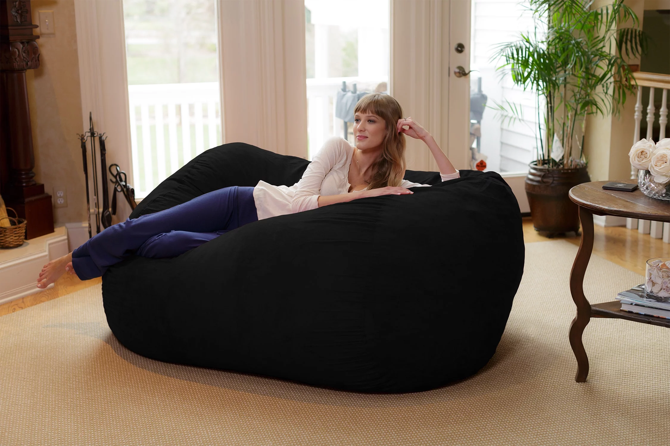 Chill Sack Bean Bag Chair, Memory Foam Lounger with Microsuede Cover, Kids, Adults, 6 ft, Black