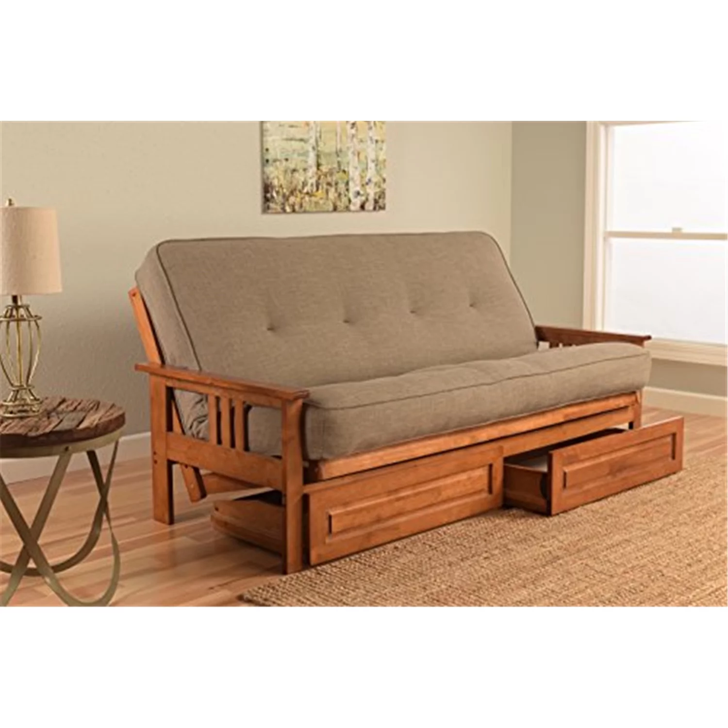 Maykoosh Art Nouveau Allure Full Futon Frame with Storage Drawers, Color:Barbados/Brown