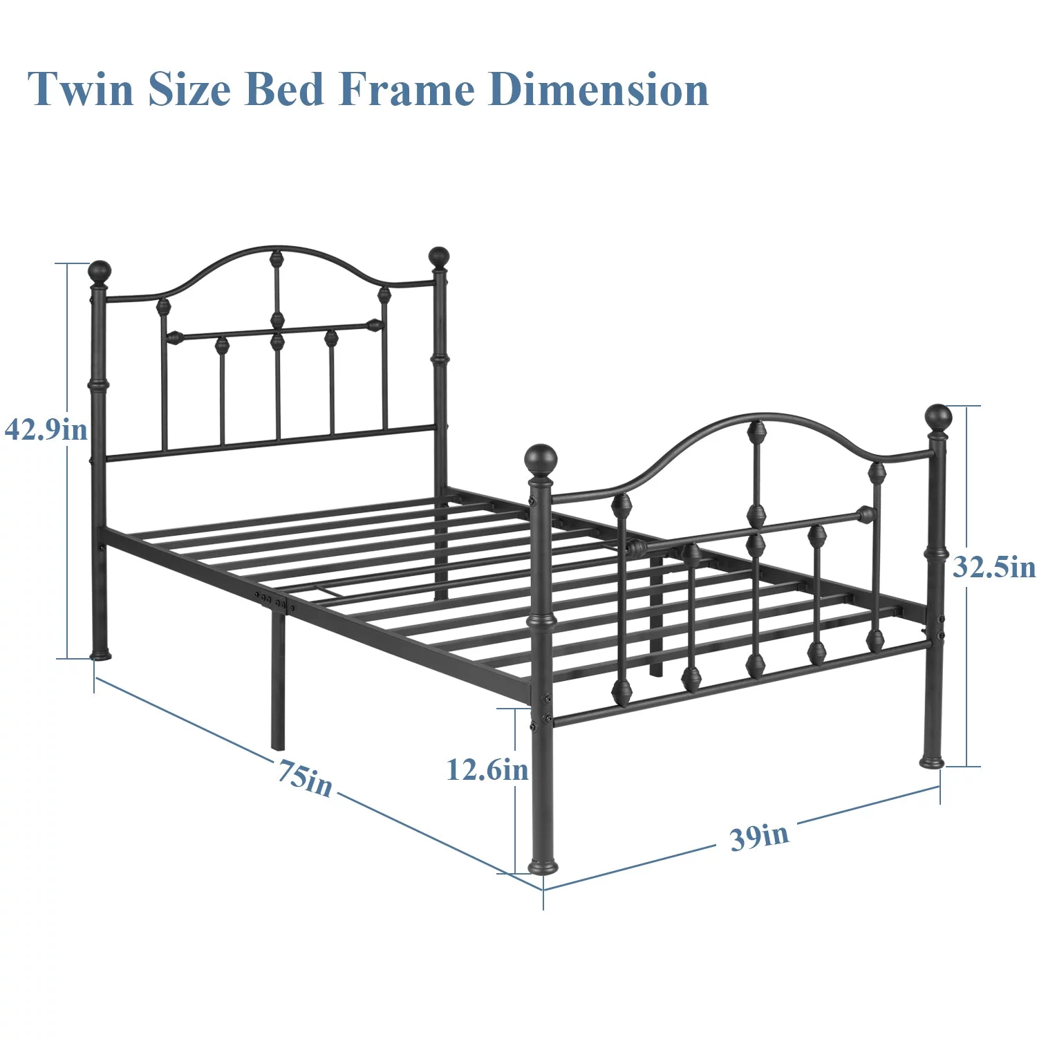 VECELO Twin Size Metal Bed Frame for Kids, Modern Platform Bed with Headboard & Footboard, No Box Spring Needed, Black