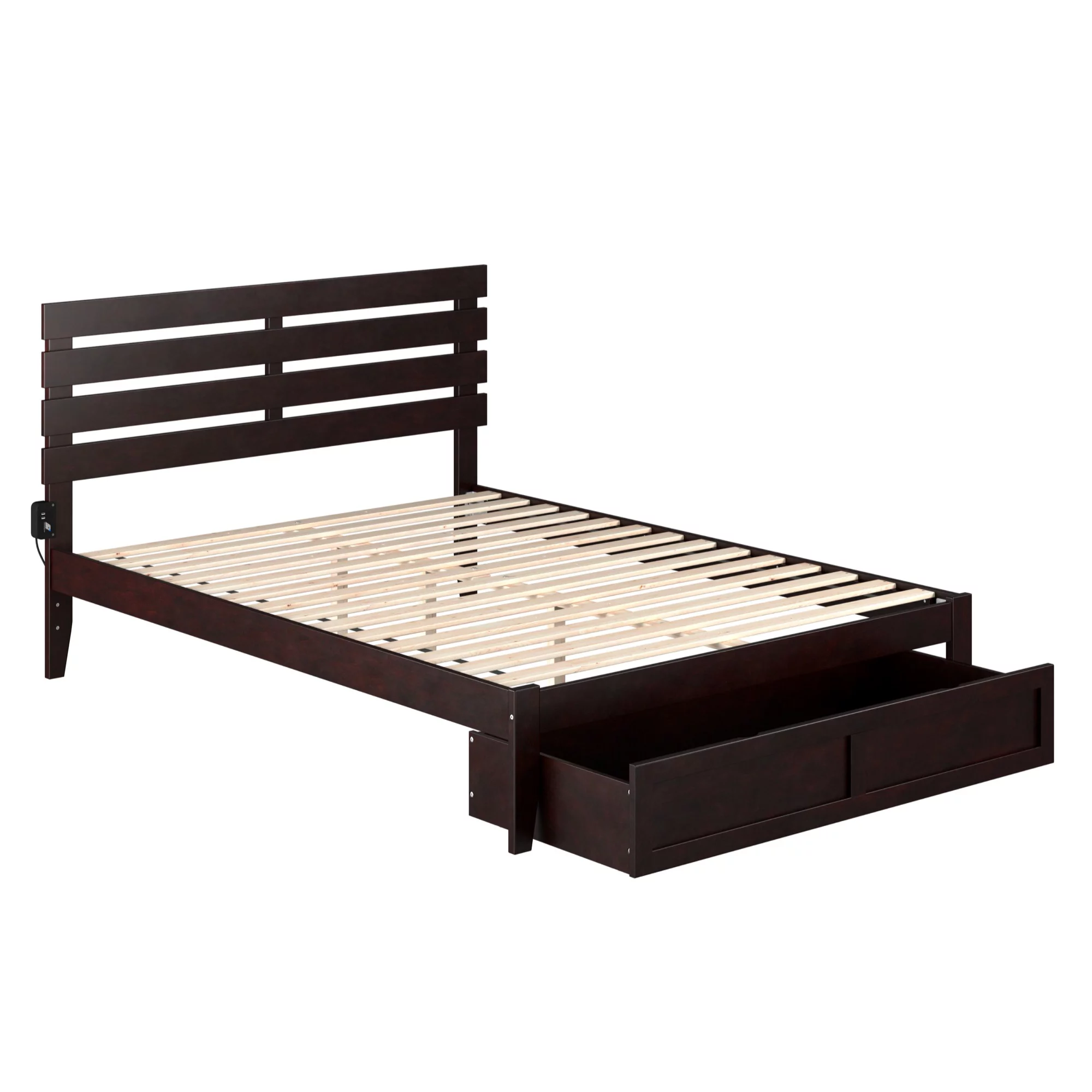 AFI Oxford Modern Wood Queen Bed with Foot Drawer in Espresso