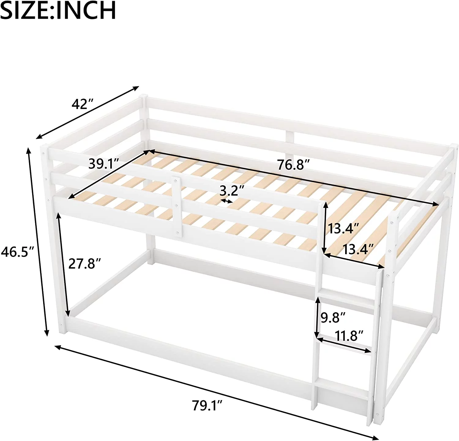 Twin Over Twin Low Bunk Bed with Safety Guardrail Climbing Ladder Easy to Assemble Saving Space Bed Bedroom Storage Guard Rail Ladder\u2026 (Gray)