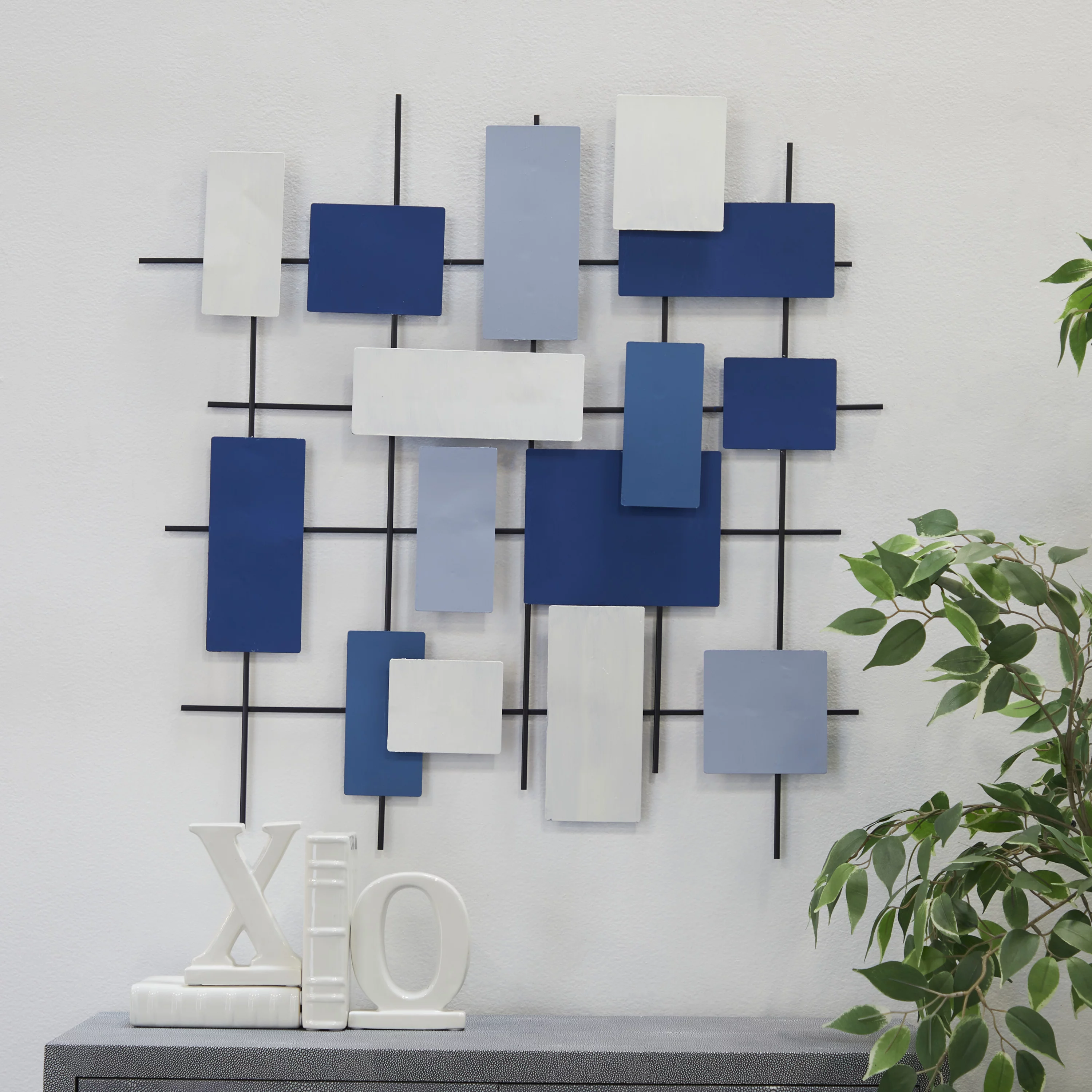 CosmoLiving by Cosmopolitan Blue Metal Overlapping Stripes Geometric Wall Decor