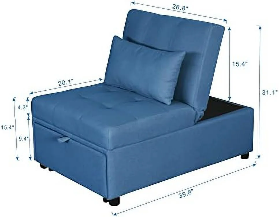 NLIBOOMLife Convertible Chair Bed  Sleeper Chair Bed 4-in-1 Multi- Folding Ottoman Sofa Bed Chair with Adjustable Backrest  264 Pounds Weight Capacity  Single Bed Chair for Small Space  A