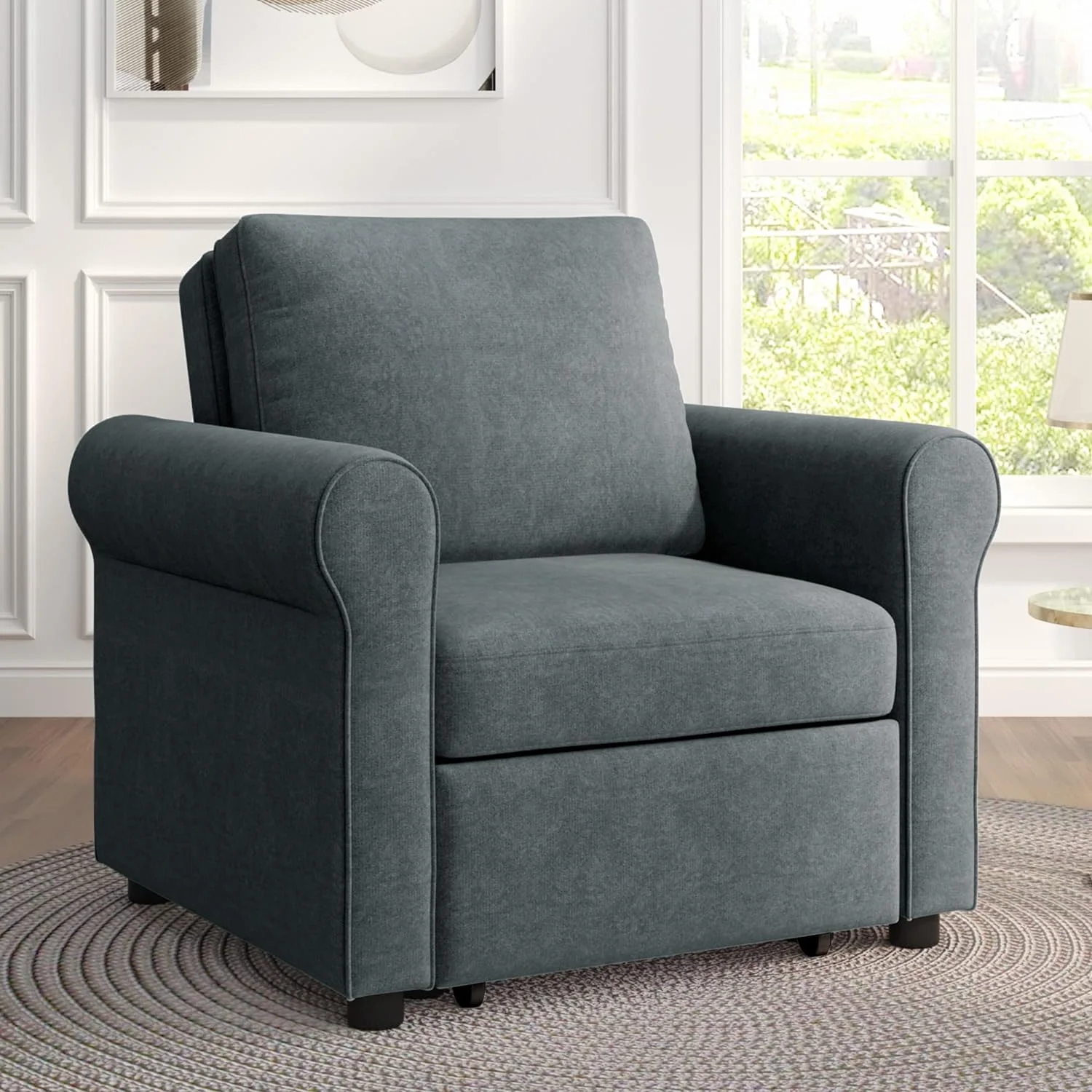 Sofa Bed Chair, Convertible Sleeper Chair Bed, Adjust Backrest Into A Sofa, Single Bed, Modern Chair Bed For Living Room Bedroom, Dark Blue