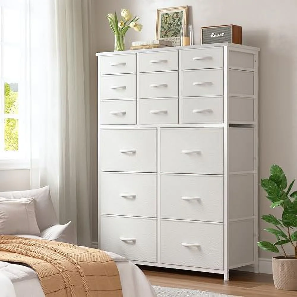 HBBOOMLIFE White Dresser for Bedroom with 15 Drawers  Tall White Dressers for Bedroom with Wood Top and Metal Frame  White Dressers & Chest of Drawers for Bedroom  Closet  Nursery  Wh