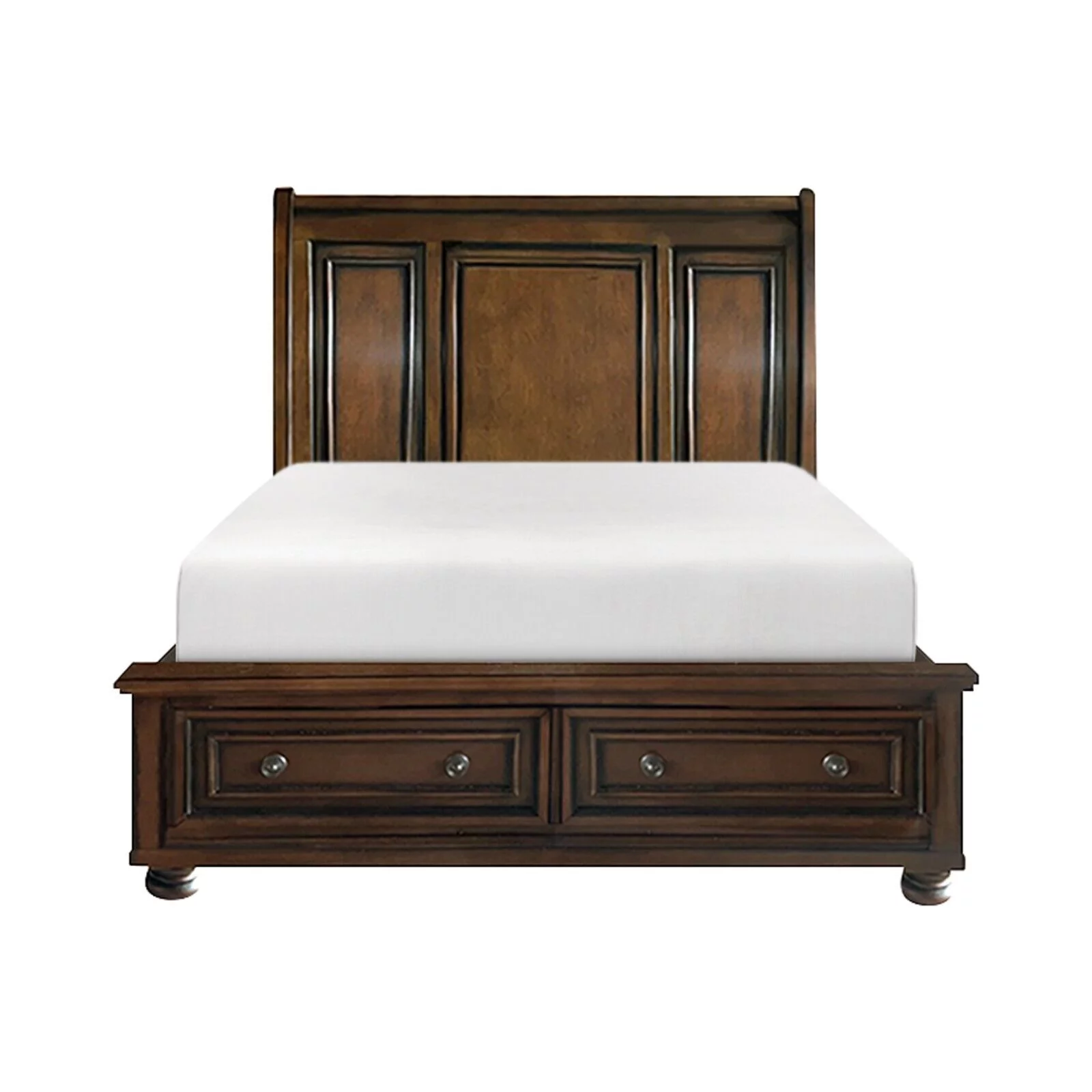 Brown Cherry Finish Traditional Platform Bed California King Size 1pc Footboard Drawers Wooden Bedroom Furniture