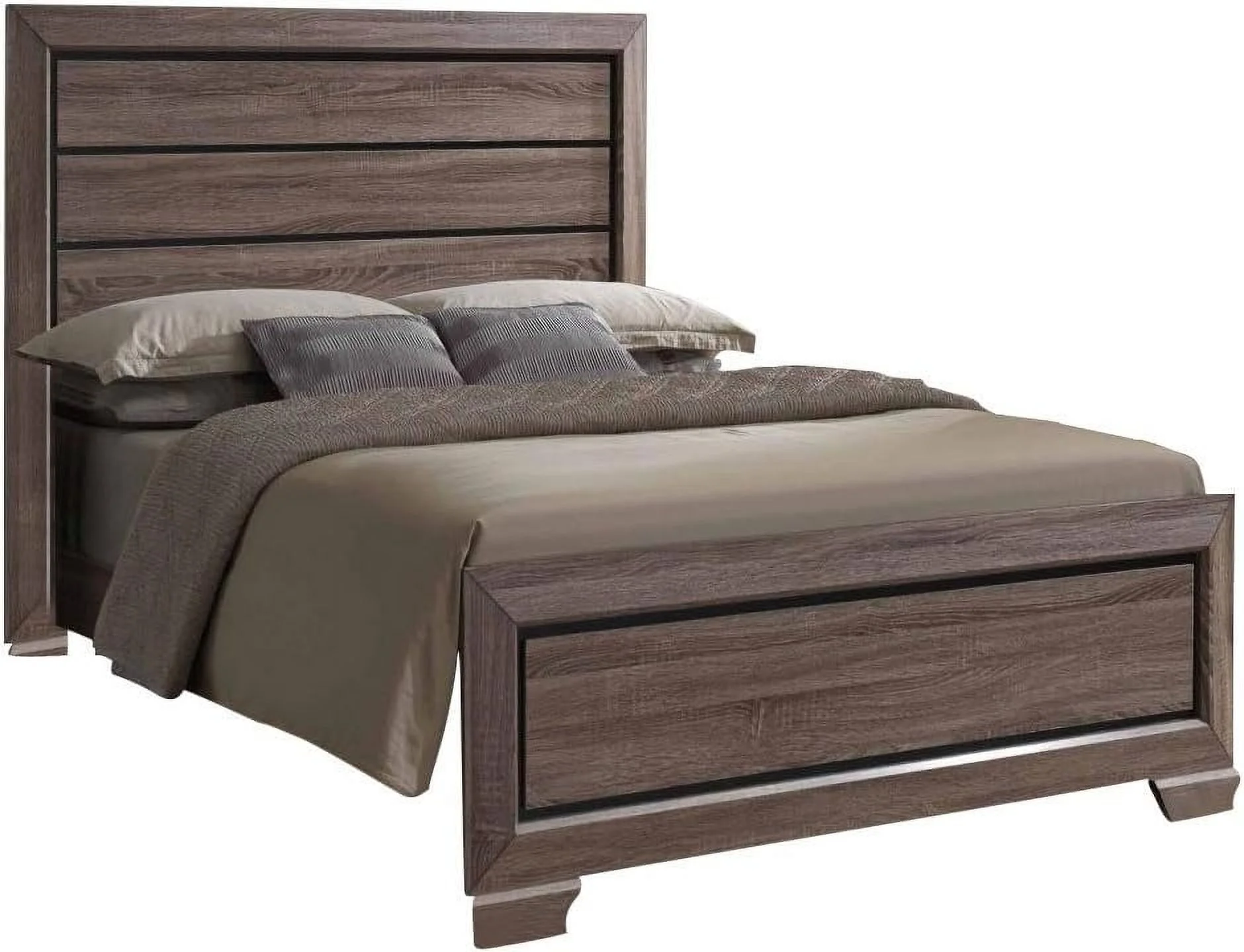 Kings Brand Furniture - 4-Piece Black/Brown Modern Queen Size Bedroom Furniture Set, Bed, Dresser, Mirror & Nightstand