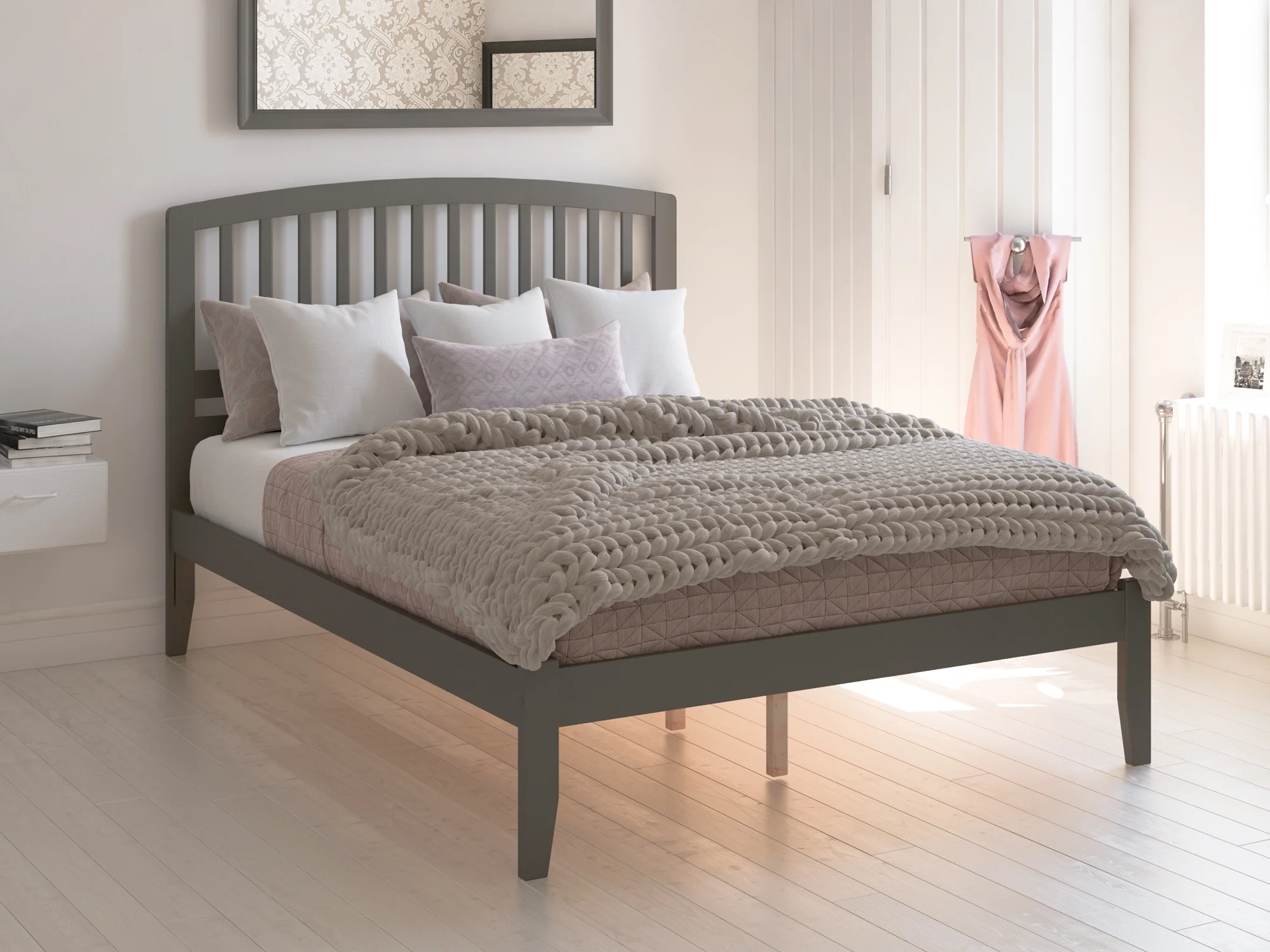 Richmond Queen Platform Bed with Open Foot Board in Grey