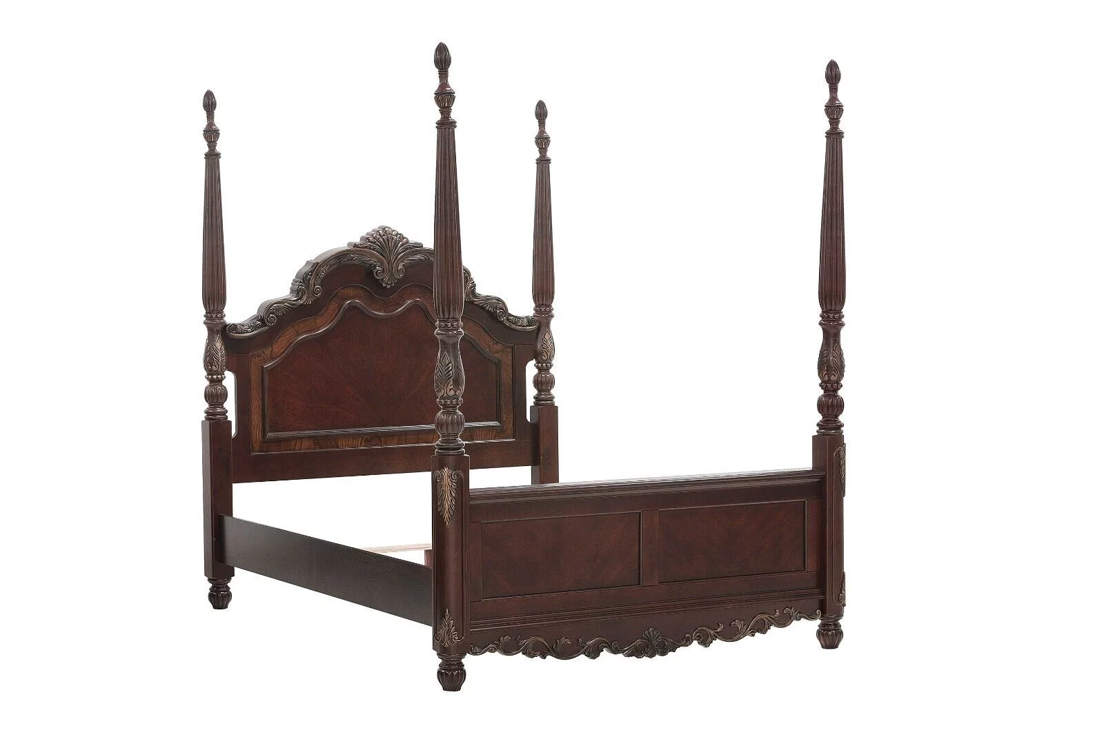 Formal Queen Poster Bed 1pc Traditional Bedroom Cherry Finish with Gold Tipping Traditional Style Furntiure