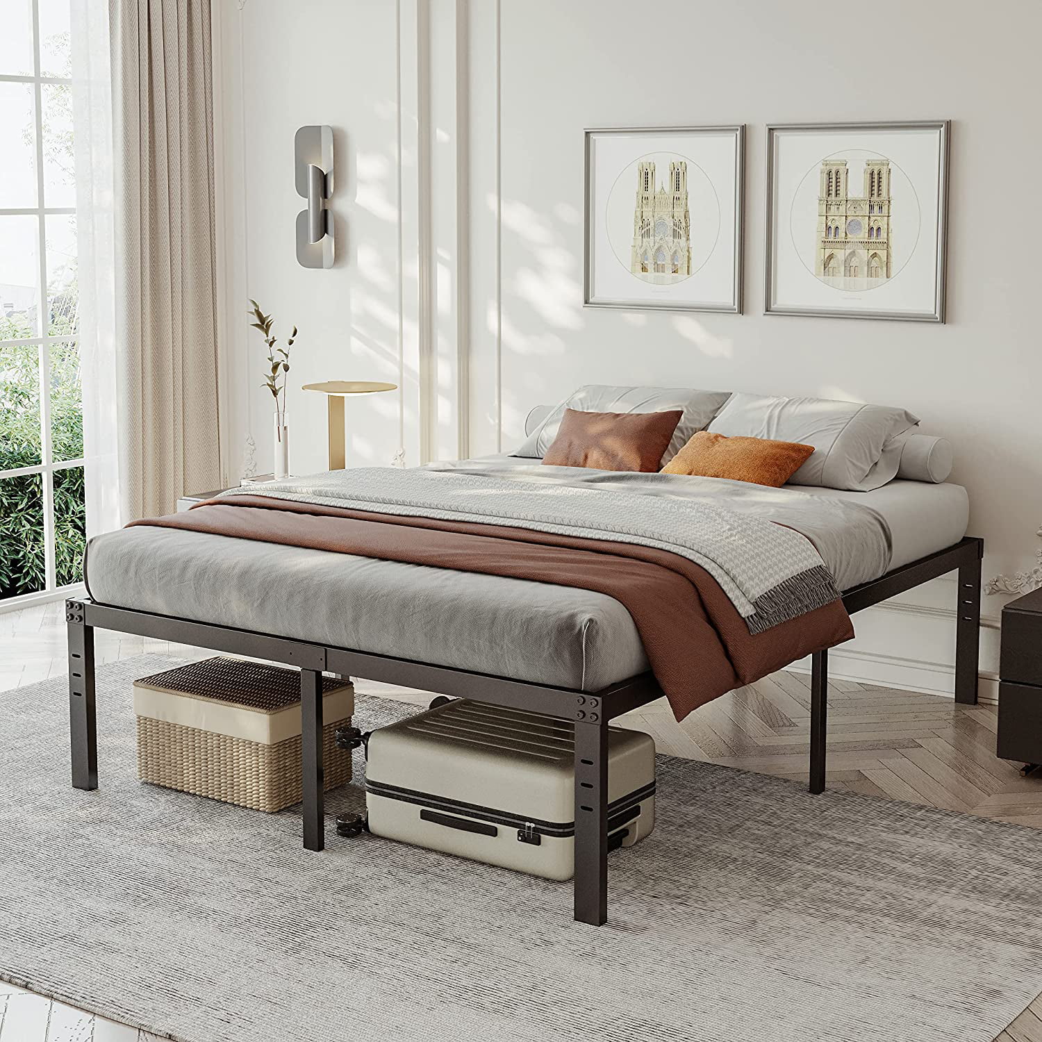 Popular Artimorany Queen-Bed-Frame 18 Inches Tall Heavy Duty Metal 3000lbs Steel Slats Support for Mattress No Box Spring Needed Easy Assembly Noise Free Black