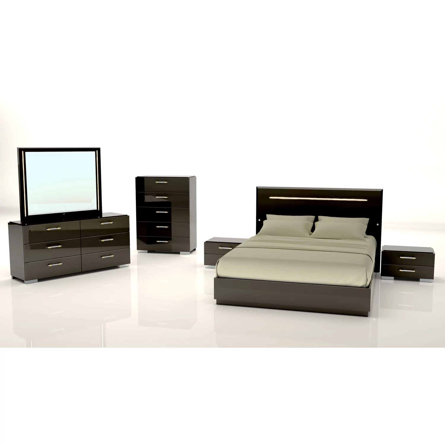 Chintaly Modern 6-Drawer Gloss Black Bedroom Chest