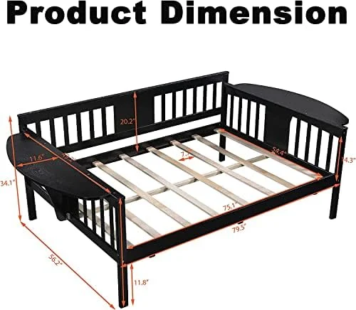 xrboomlife Harper & Bright Designs Wood Twin Size Daybed Sofa Bed Frame with Small Table Wood Slat Support Twin Daybed for Bedroom Living Room (Espresso)