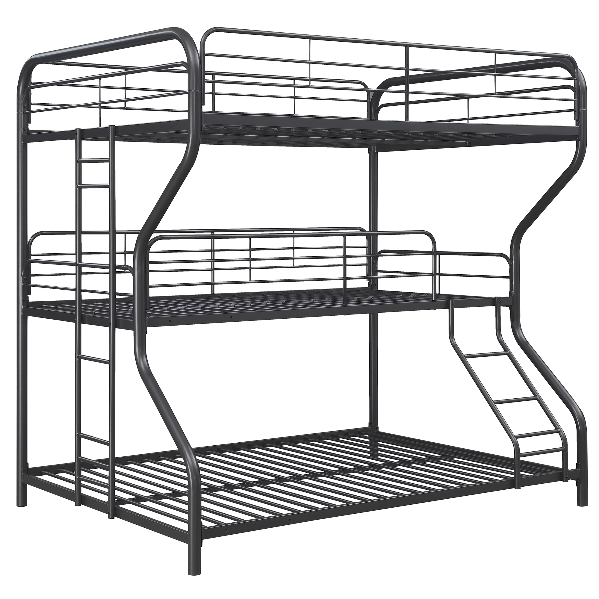 Momspeace Metal Triple Bunk Beds Full Over Twin Over Full Size Bed with 2 Ladders for Adults, Teens, Black