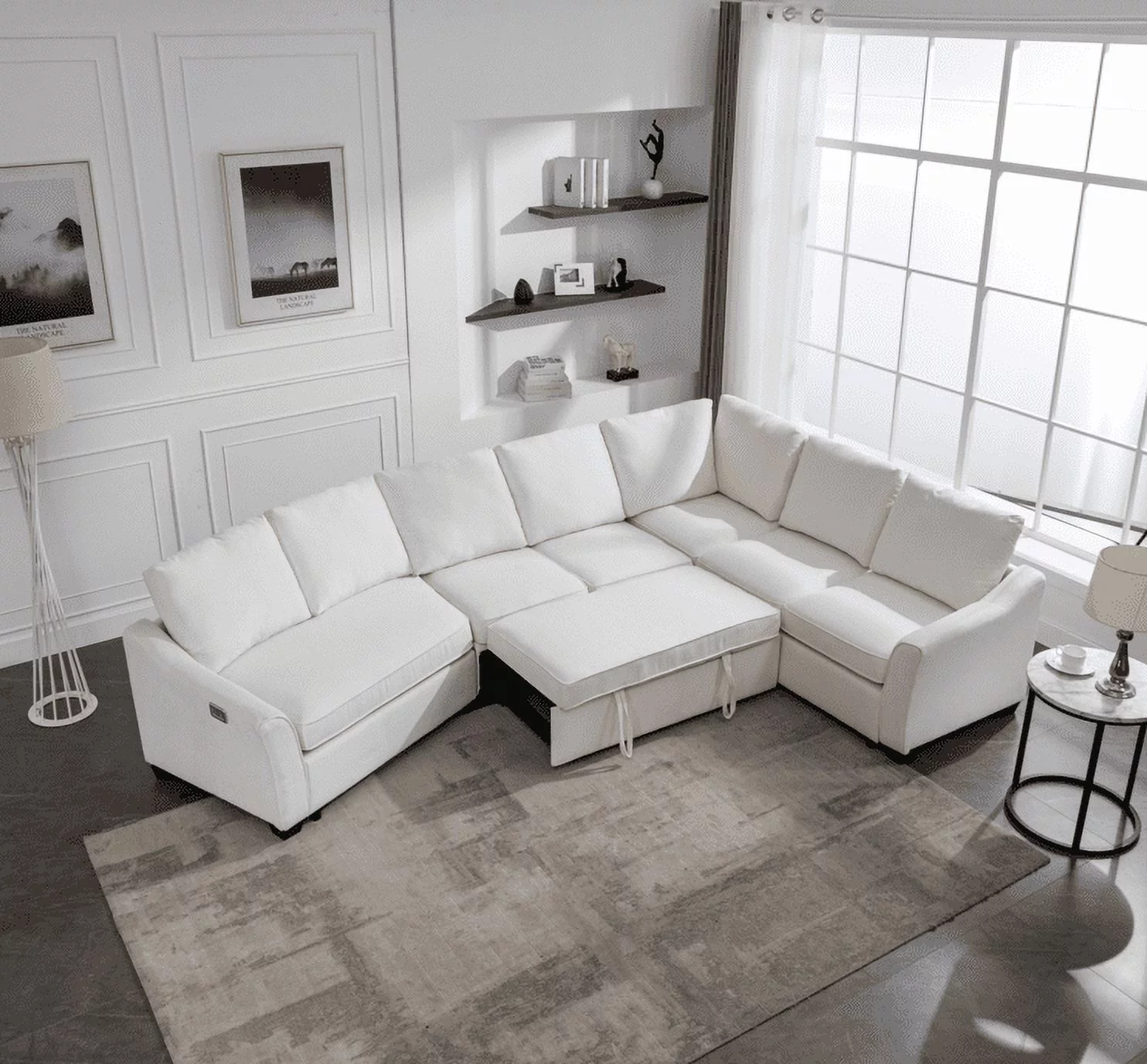 Euroco Sectional L Shaped Sofa with Pull-Out Bed, 129.5