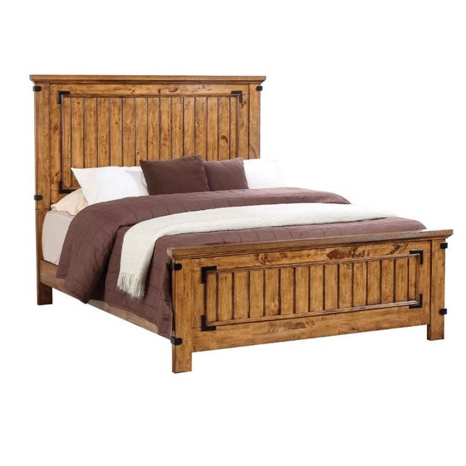 3 Piece Cabin Wood Full Bed and Night Stand Set in Natural Brown
