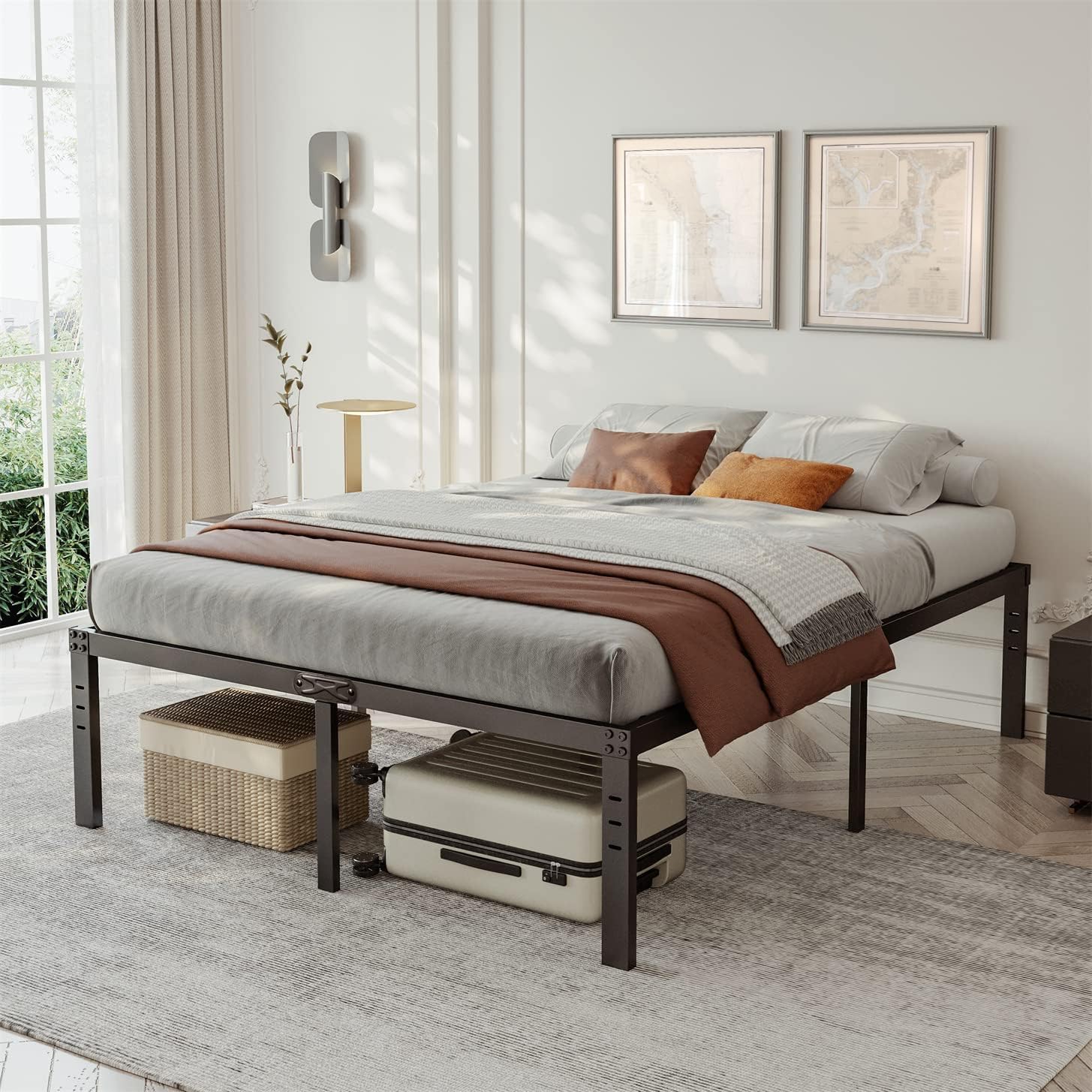 Bed Frame King Size Storage 14 inch Tall,Platform Metal BedFrame for Kids Boys Girls, Heavy Duty Support,No Box Spring Needed, Easy Assembly, Noise Free, Black (King, 14in)