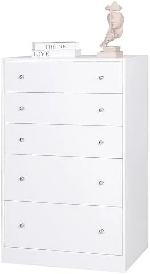 RUNFAYBIU 5-Drawer Dresser for Bedroom Oversized Dresser Organizer Unit for Closet Living Room Hallway Nursery White