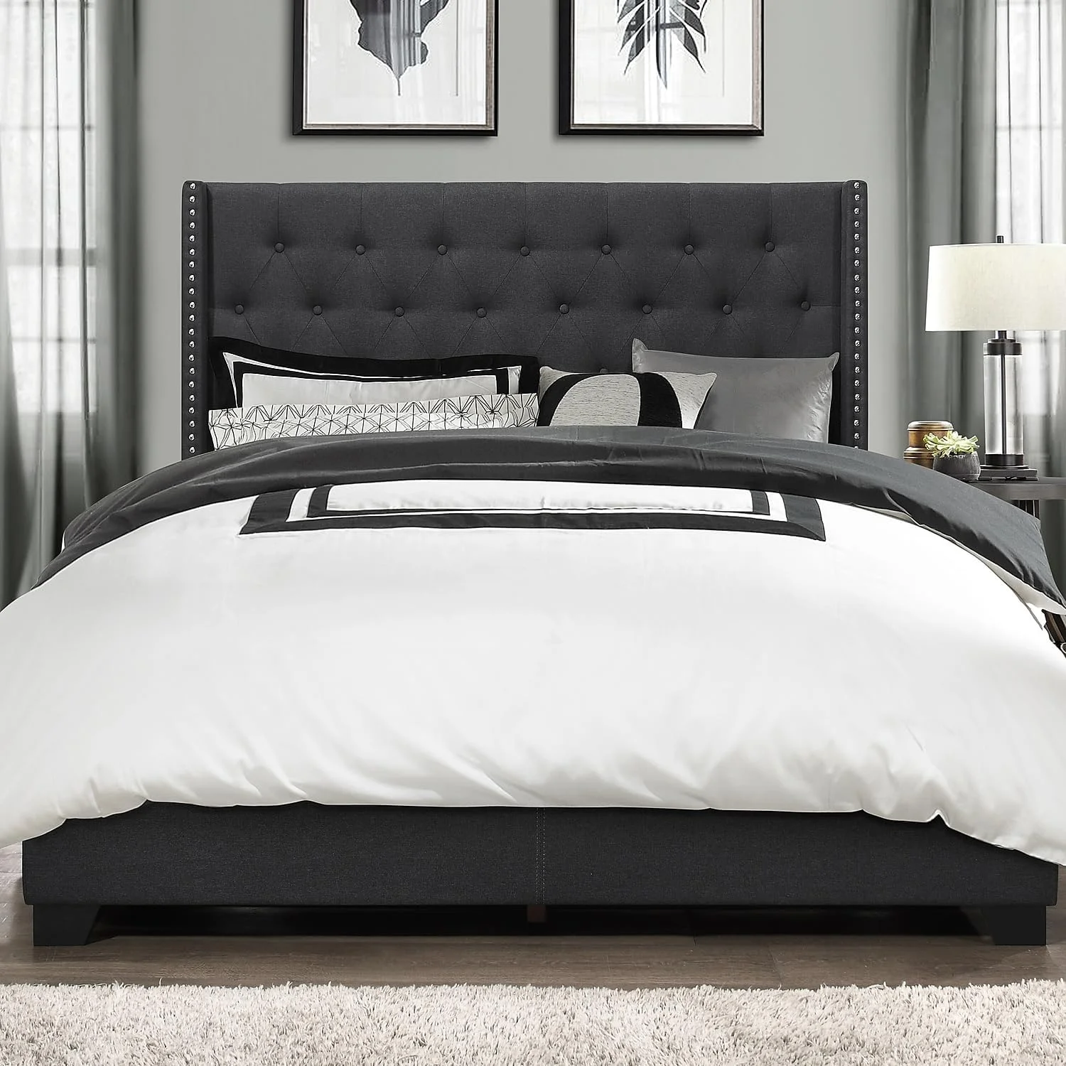 RUNFAYBIU Brady Bed Queen Charcoal Grey (149-8942-HiT)