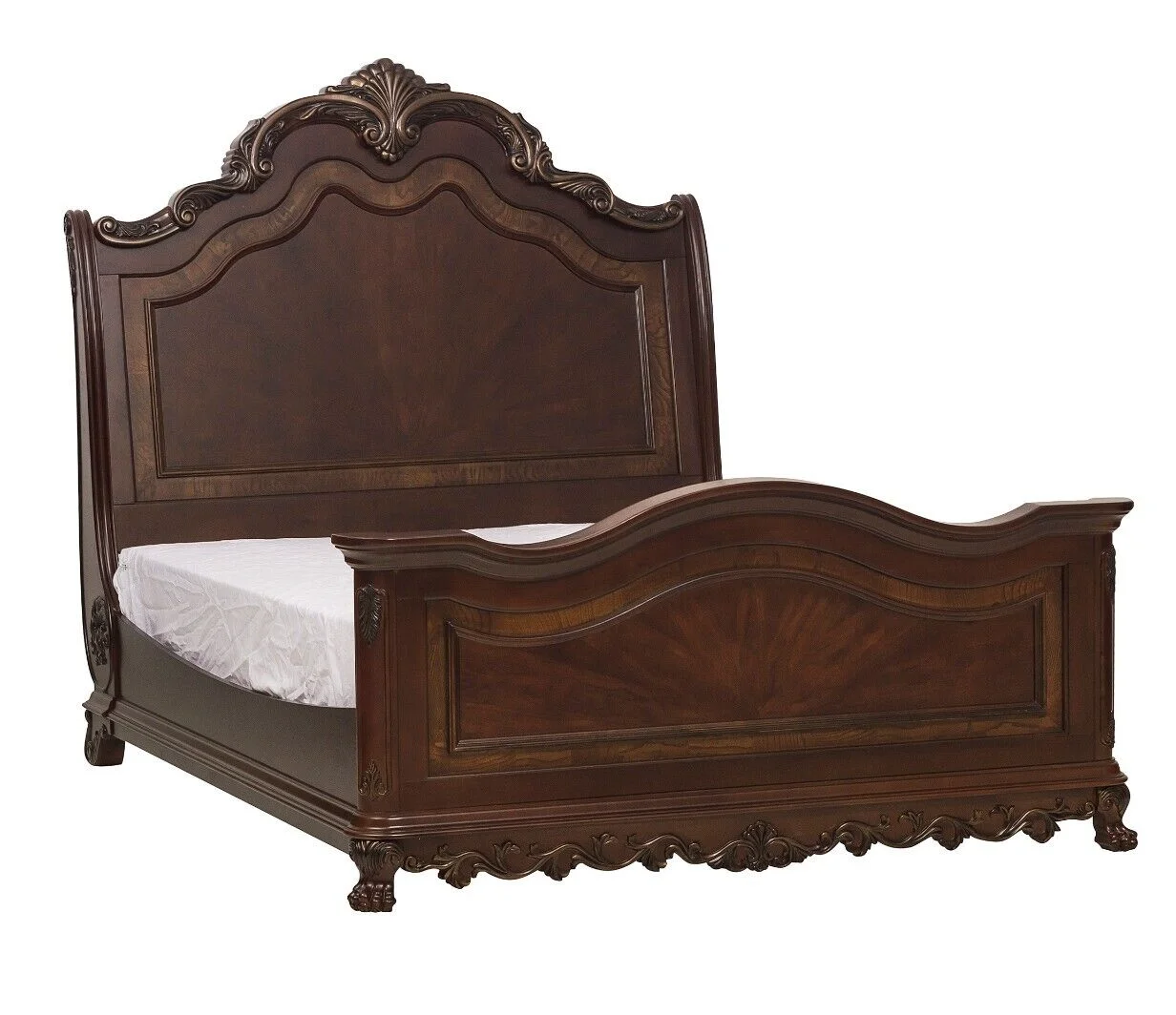 Formal Queen Bed 1pc Traditional Bedroom Cherry Finish with Gold Tipping Traditional Style Furntiure