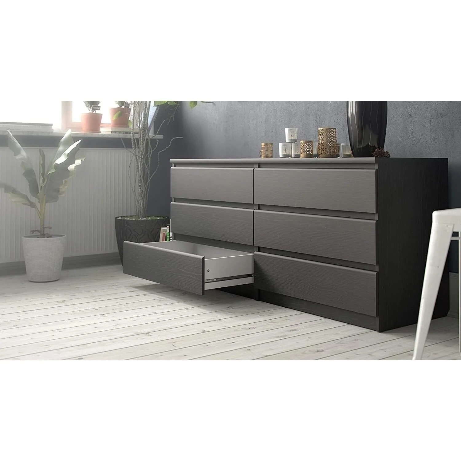 Maykoosh Seaside Style 6 Drawer Double Dresser-Color:Black woodgrain