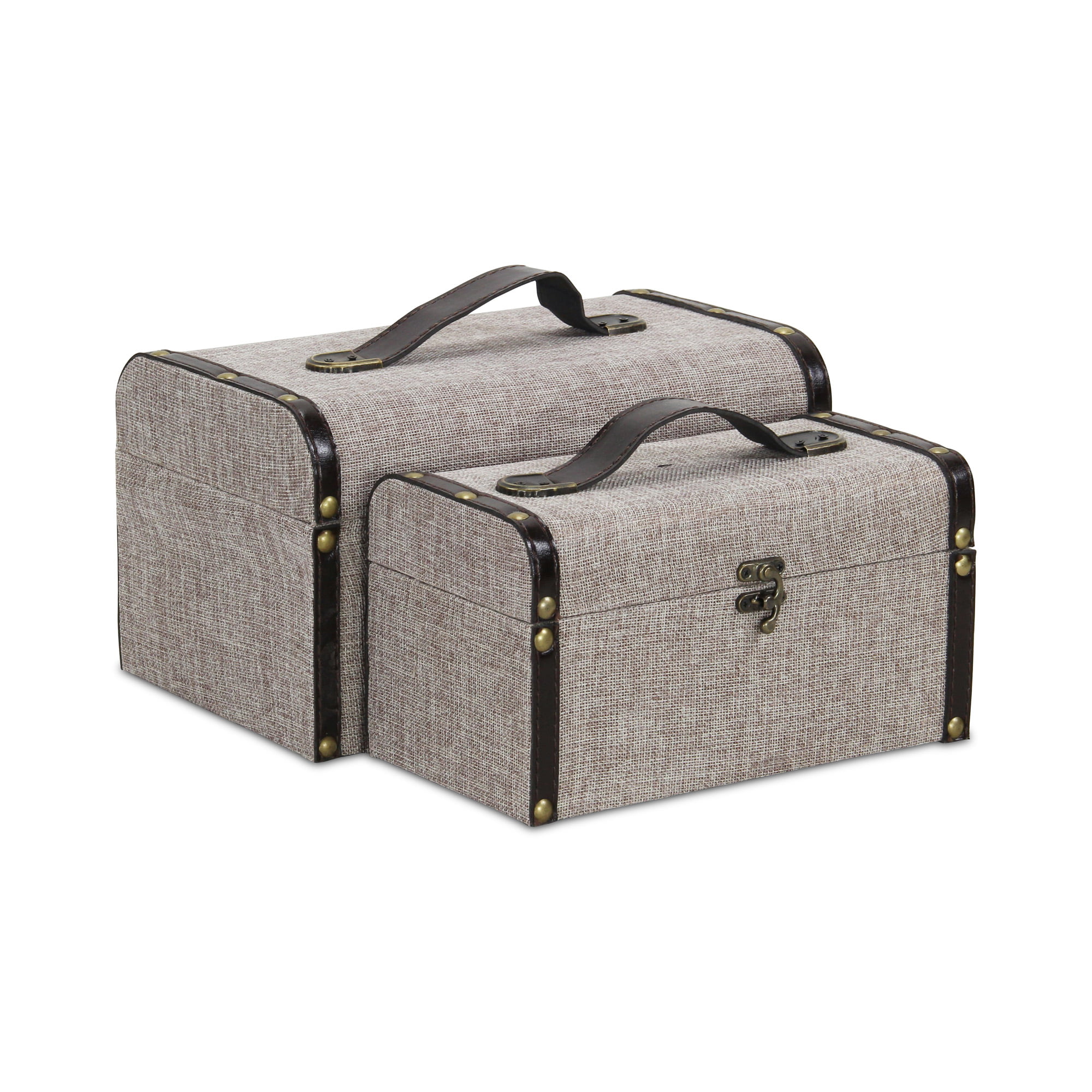 Contemporary Home Living Set of 2 Gray and Black Baggage Style Trunk Storage, 11.75