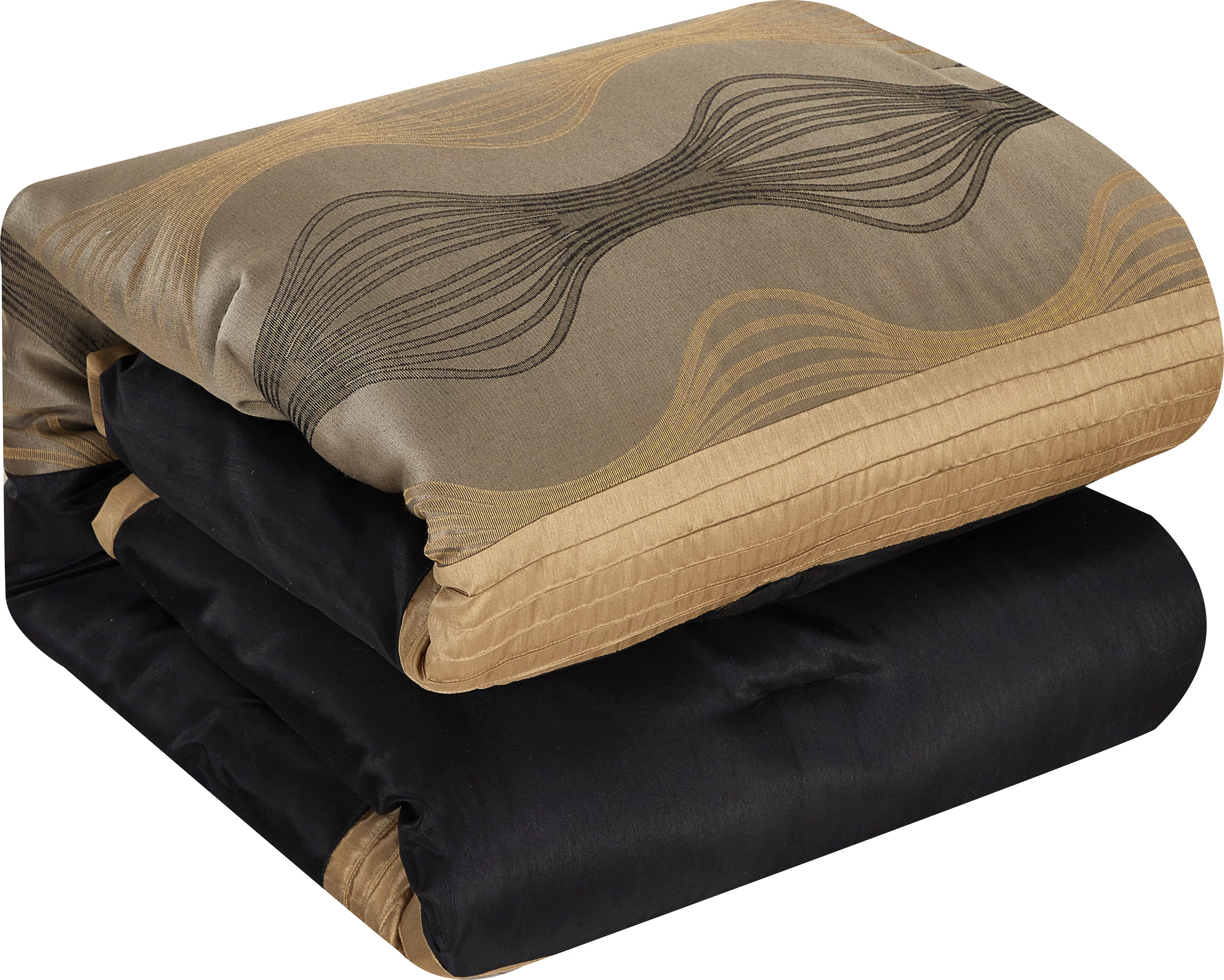 Nanshing Kath 7 Piece Luxury Contemporary Comforter Set, Black Gold, California King