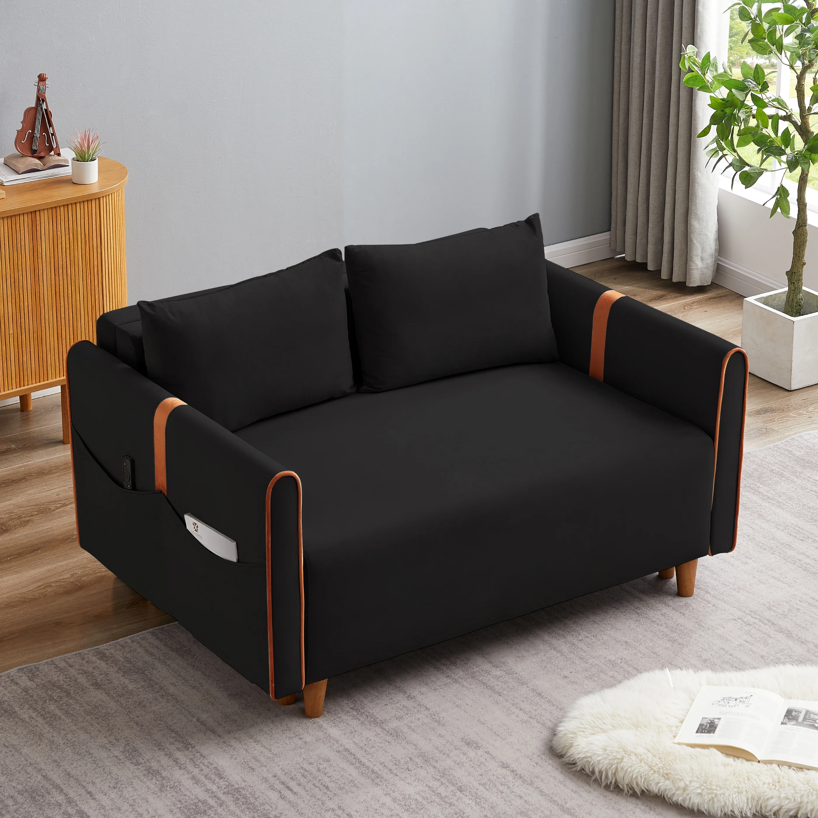 Hombay Velvet Convertible Sleeper Sofa Bed, Pull-Out Folding Couch Loveseat with Storage and Pillows for Living Room Bedroom Office