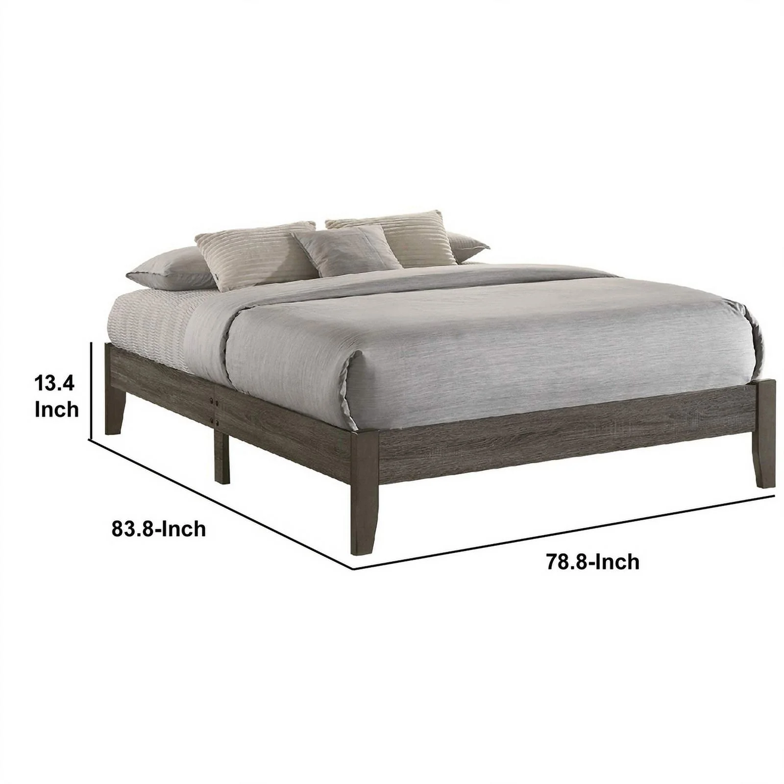 Benjara King Size Bed with Wooden Transitional Platform Style, Gray