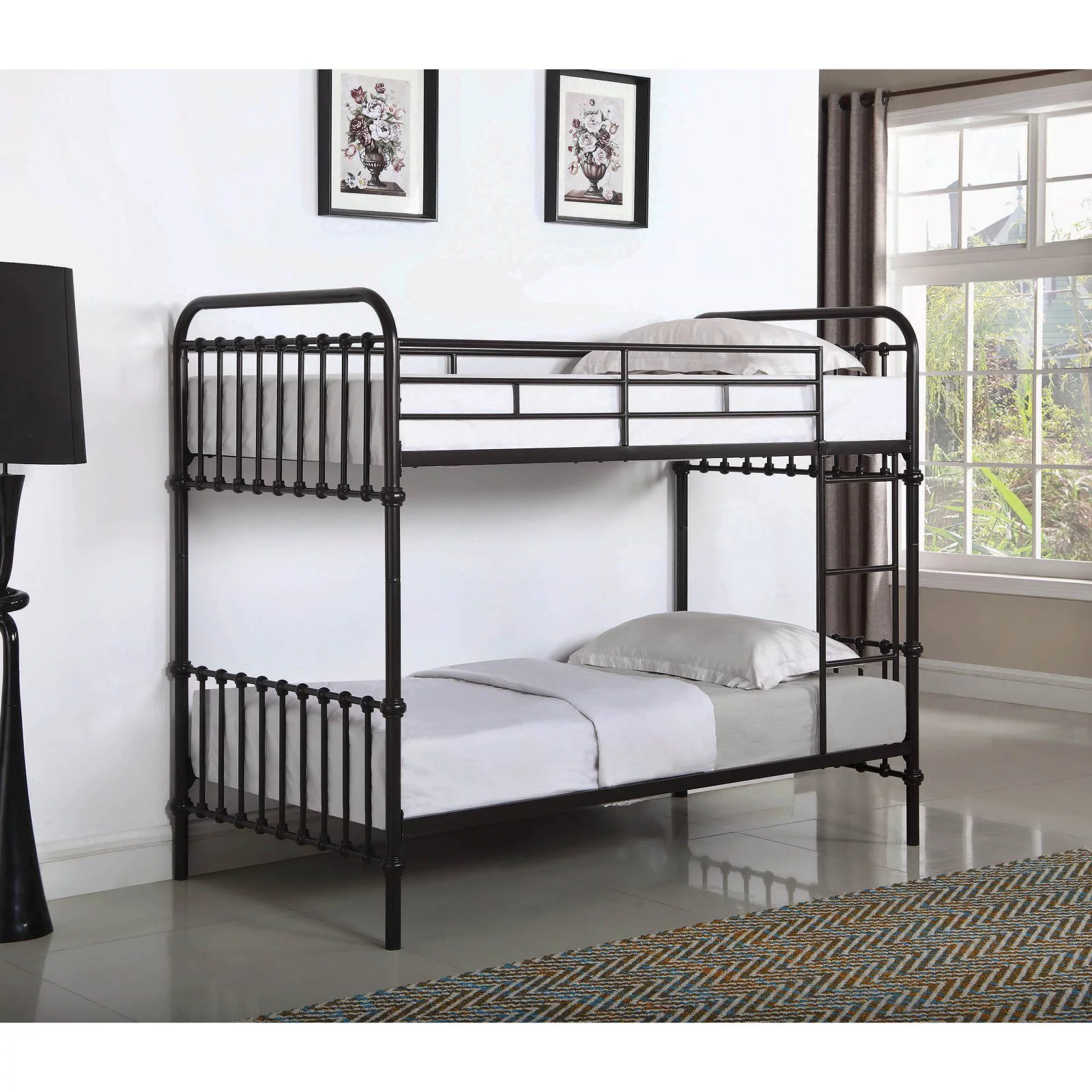 Contemporary Dark Bronze Twin-over-Twin Bunk Bed