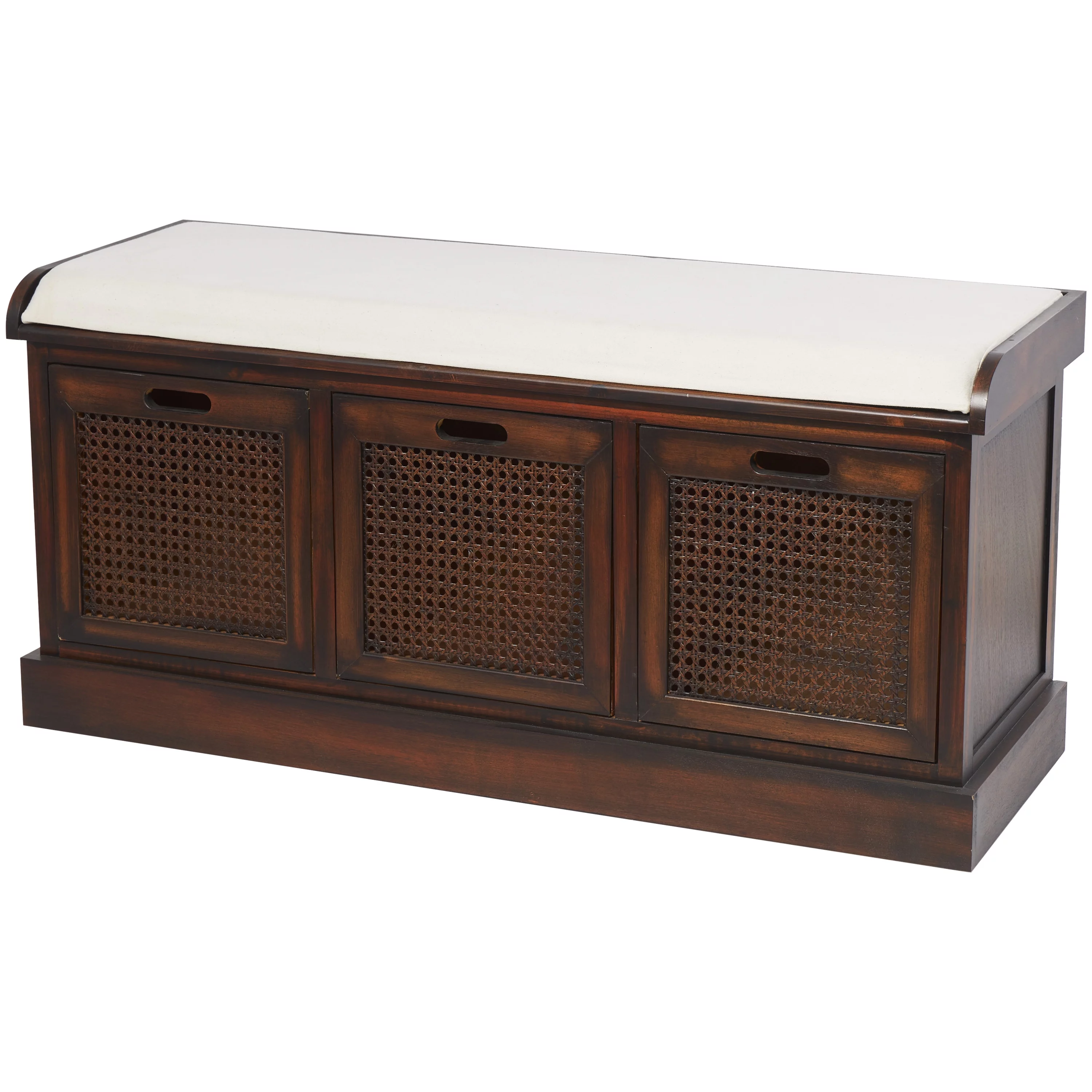 DecMode Wood Storage Bench with Upholstered Seat, Brown