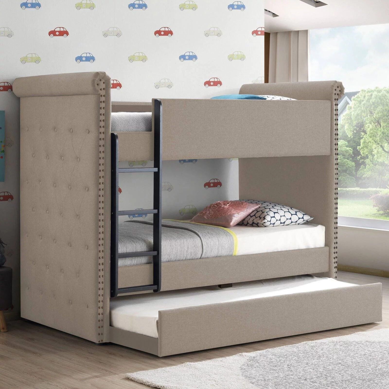 ACME Romana II Twin/Twin Bunk Bed & Trundle in Gray Fabric