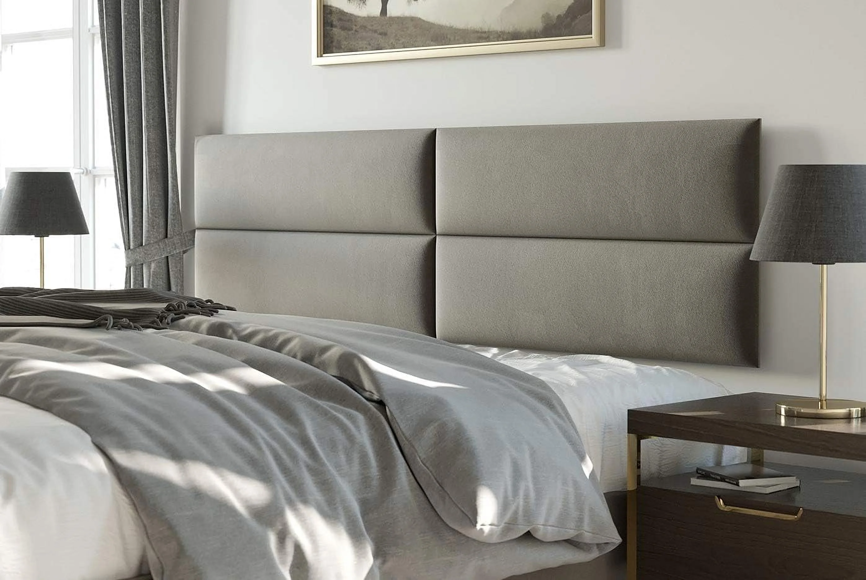 Upholstered Wall Panels - King/Cal King Size Wall Mounted Headboards - Plush Velvet Gothic Gray - Pack Of 4 Panels (Each Individual Panel 39