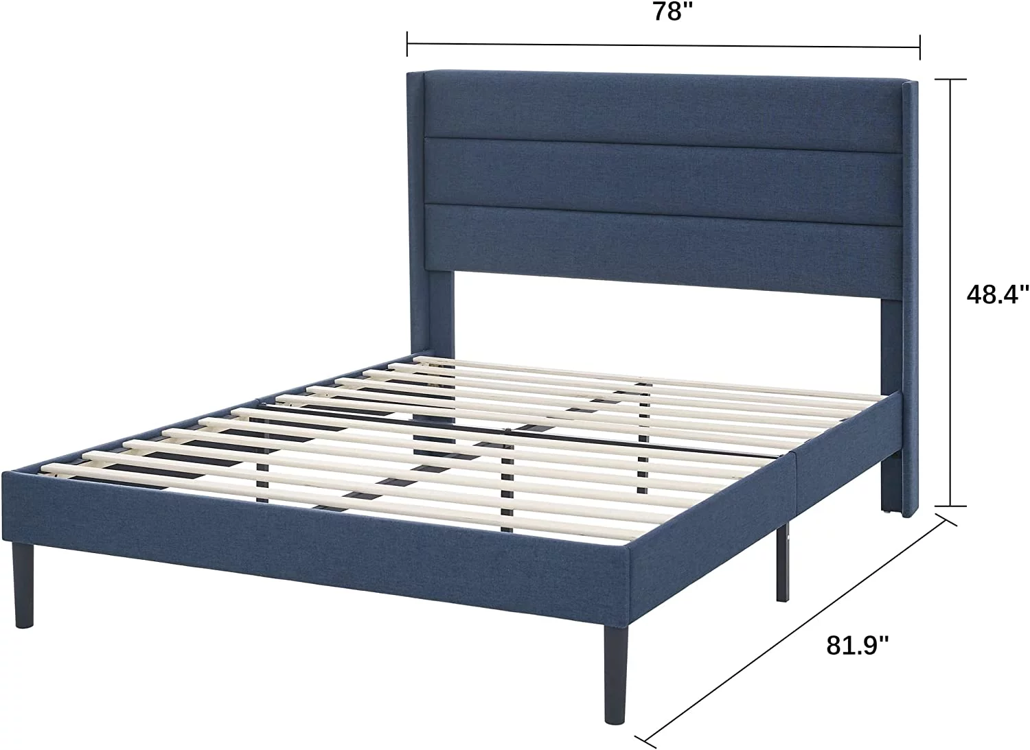 BIKAHOM Mid-Century Full Size Upholstery Platform Bed Frame with Fabric Tufted Horizontal Channel Wingback Headboard Mattress Foundation with Strong Wooden Slats & No Box Spring Neede