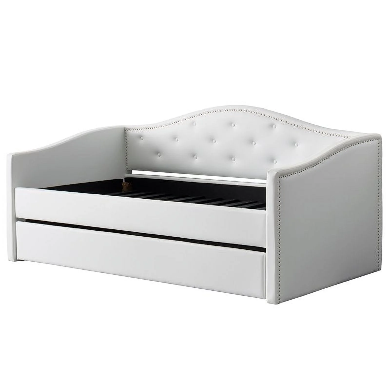 Pemberly Row Contemporary Faux Leather Tufted Day Bed with Trundle in White