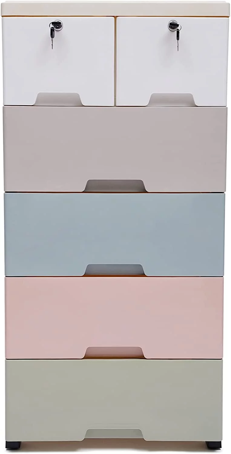 TFCFL 5-Tier Plastic 5 Drawers Dresser Storage Cabinet Bedroom Chest Closet Organizer w/Wheels