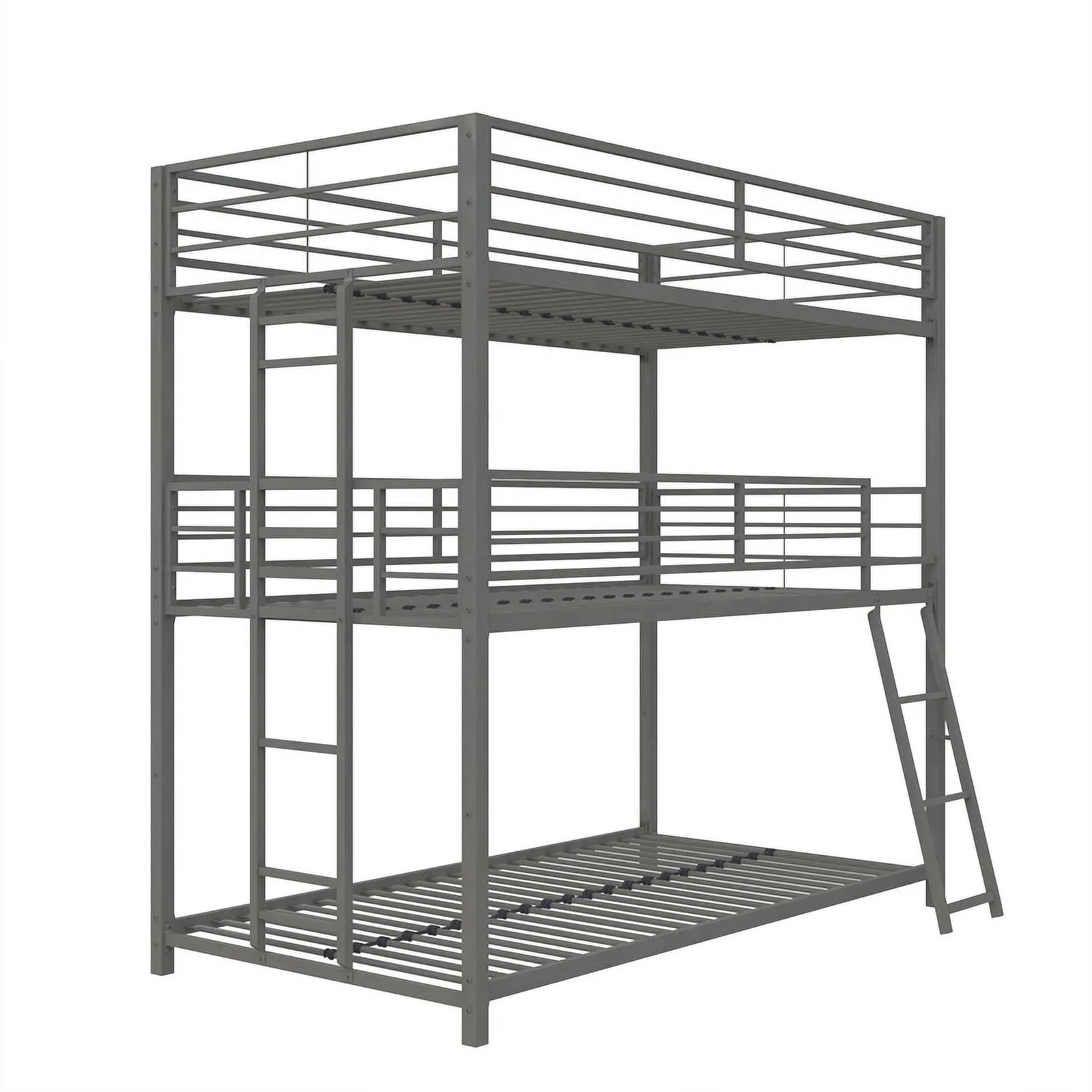 Pemberly Row Contemporary Triple Twin Metal Bunk Bed in Silver